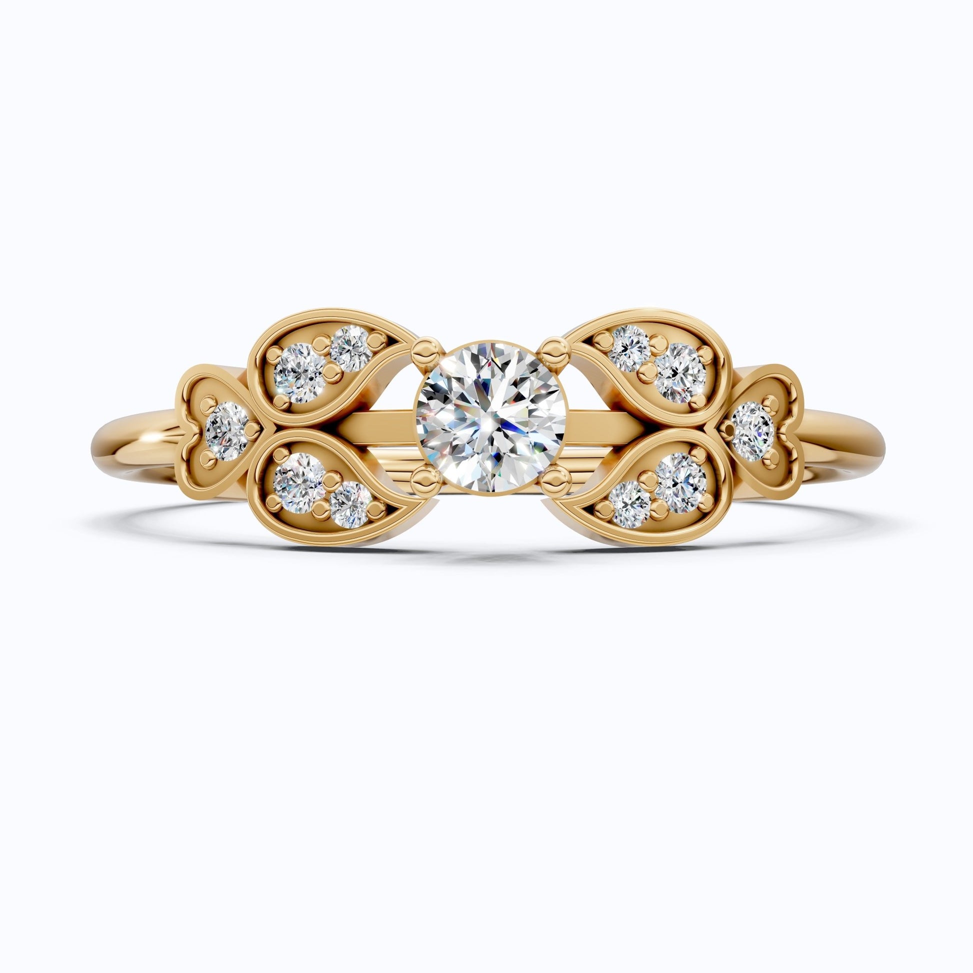 Elegant Floral Cluster Engagement Ring in 14K Solid Gold, 0.18 TCW Round Cut Lab Grown Diamonds, Promise Ring, Gift For Her - Shoora Designs