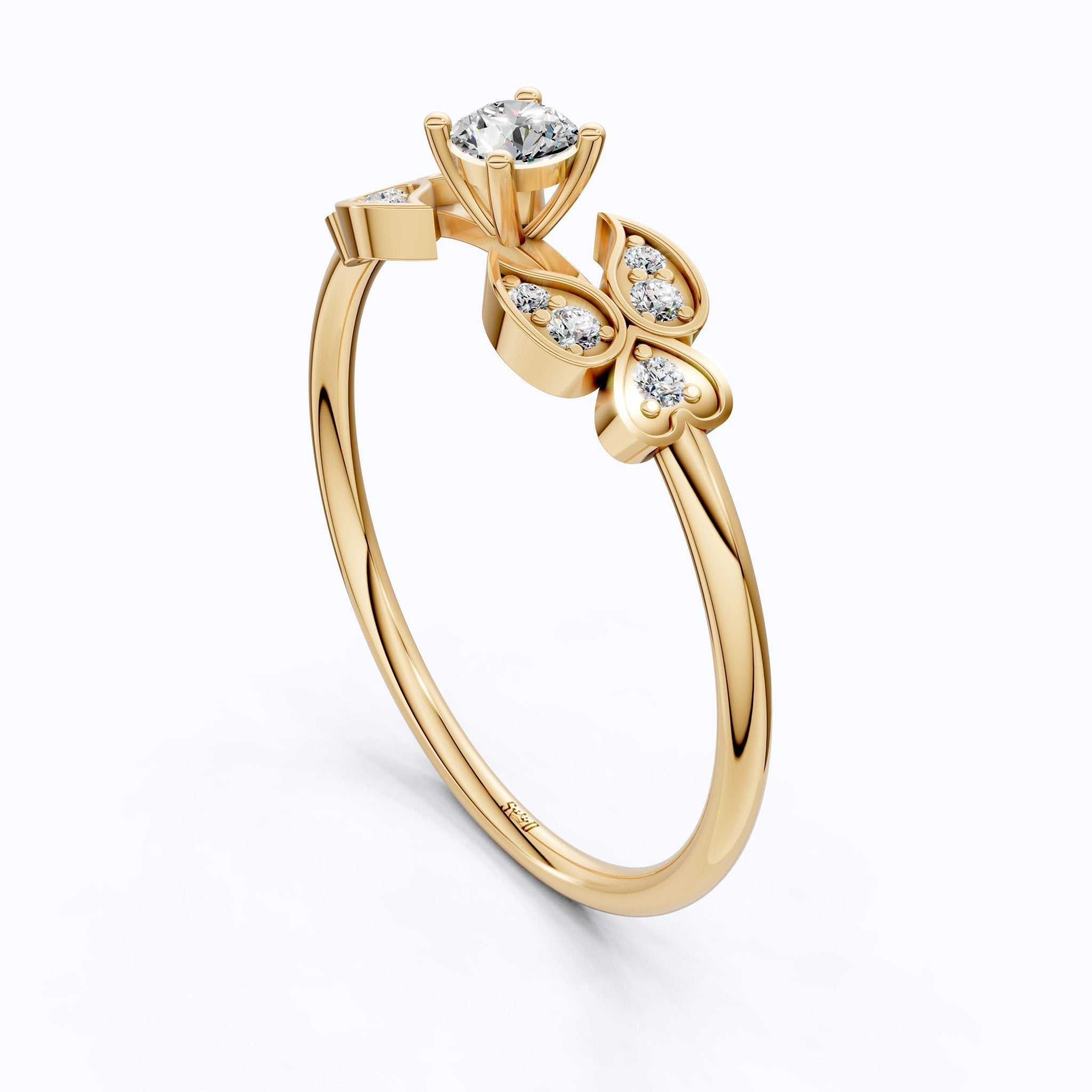 Elegant Floral Cluster Engagement Ring in 14K Solid Gold, 0.18 TCW Round Cut Lab Grown Diamonds, Promise Ring, Gift For Her - Shoora Designs