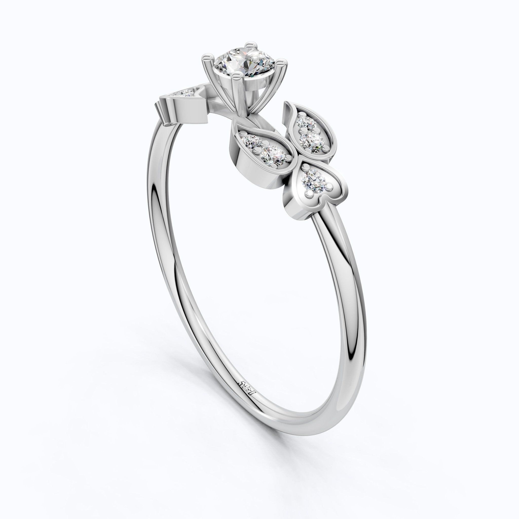Elegant Floral Cluster Engagement Ring in 14K Solid Gold, 0.18 TCW Round Cut Lab Grown Diamonds, Promise Ring, Gift For Her - Shoora Designs