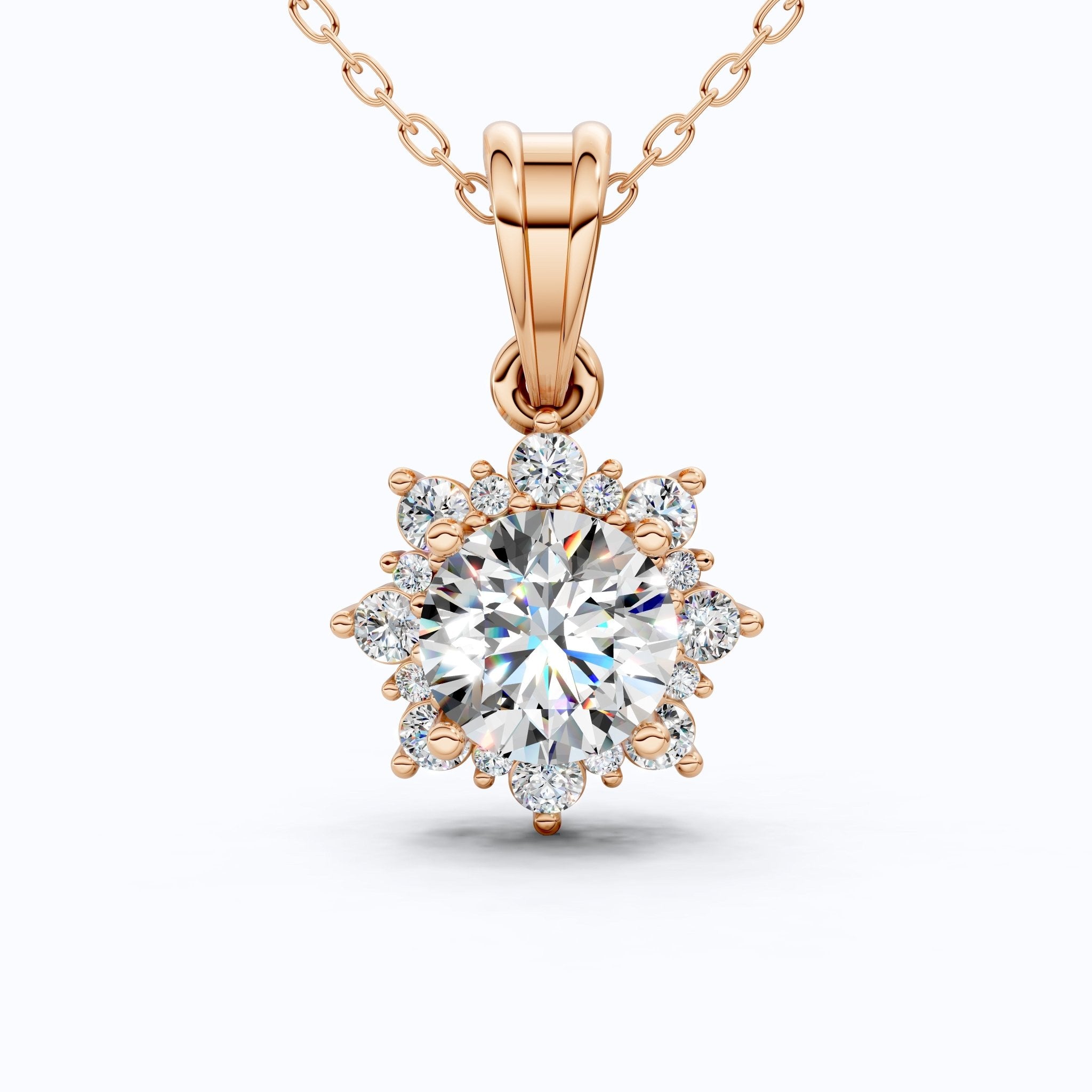 Elegant Flower Cluster Pendant in 14K Solid Gold, 1.30 Round Cut Lab Created Diamond, Bridal Jewelry, Special Gift For Her - Shoora Designs