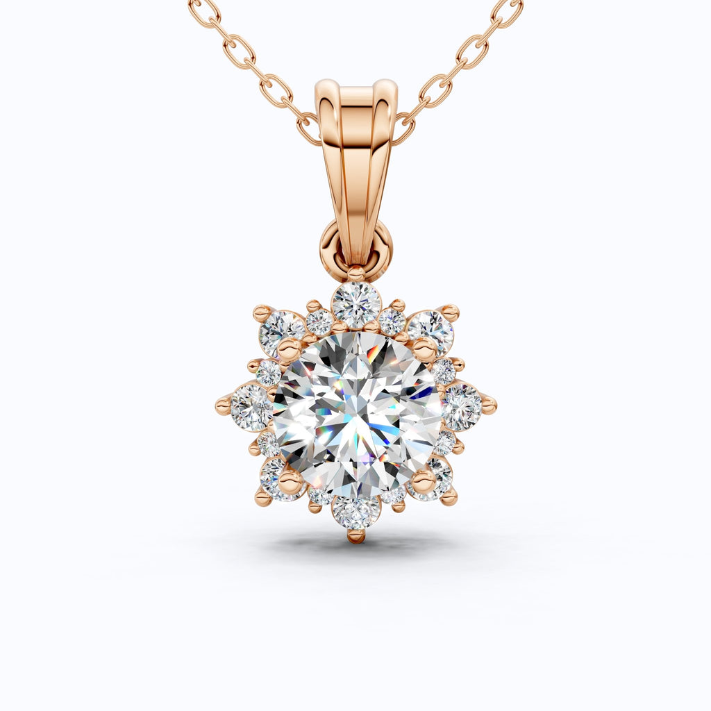 Elegant Flower Cluster Pendant in 14K Solid Gold, 1.30 Round Cut Lab Created Diamond, Bridal Jewelry, Special Gift For Her - Shoora Designs