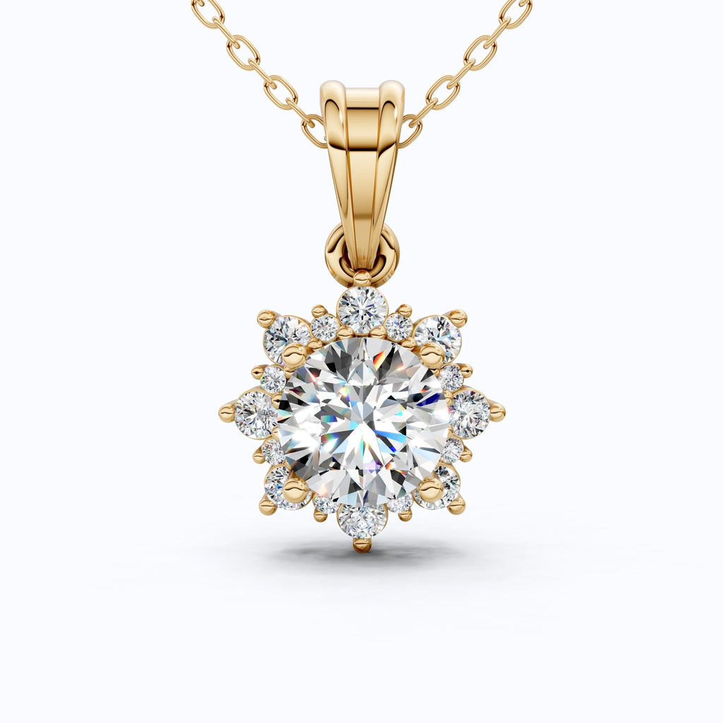 Elegant Flower Cluster Pendant in 14K Solid Gold, 1.30 Round Cut Lab Created Diamond, Bridal Jewelry, Special Gift For Her - Shoora Designs