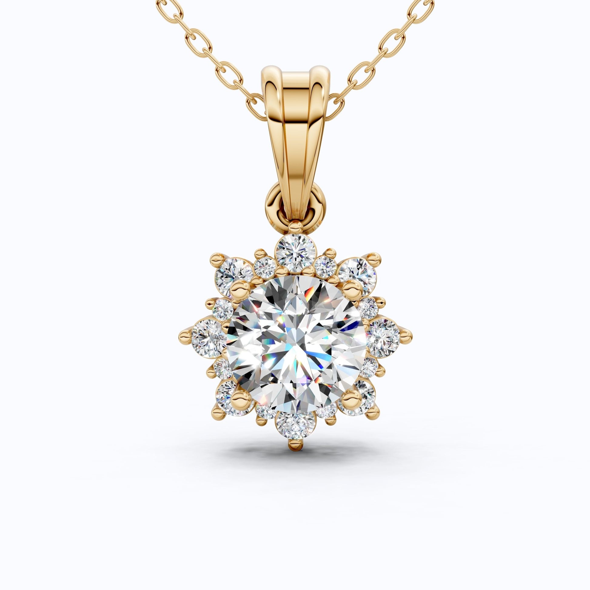 Elegant Flower Cluster Pendant in 14K Solid Gold, 1.30 Round Cut Lab Created Diamond, Bridal Jewelry, Special Gift For Her - Shoora Designs