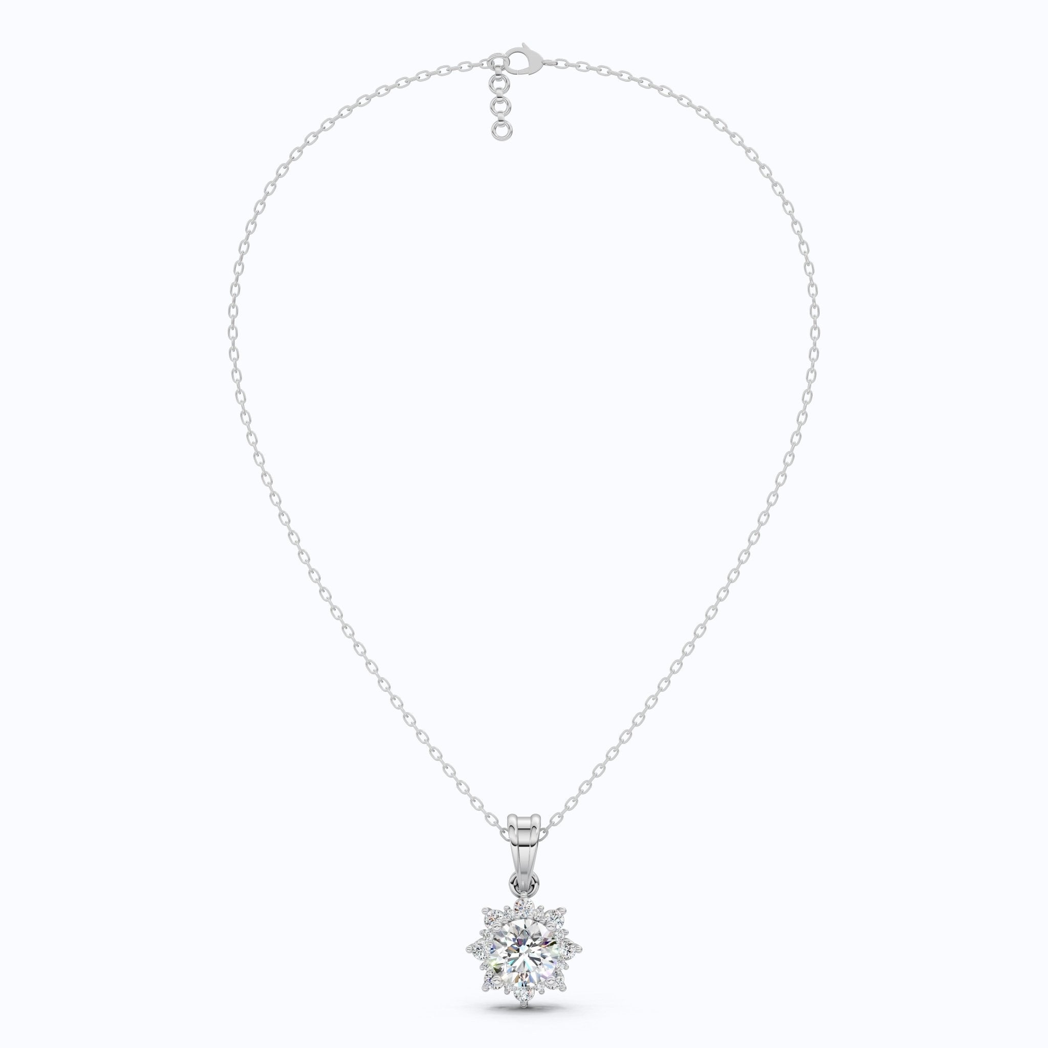 Elegant Flower Cluster Pendant in 14K Solid Gold, 1.30 Round Cut Lab Created Diamond, Bridal Jewelry, Special Gift For Her - Shoora Designs