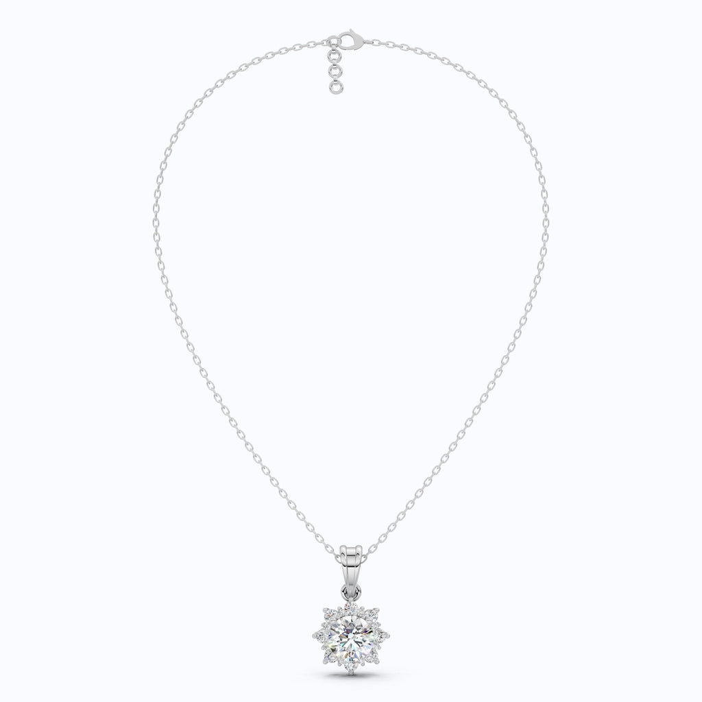 Elegant Flower Cluster Pendant in 14K Solid Gold, 1.30 Round Cut Lab Created Diamond, Bridal Jewelry, Special Gift For Her - Shoora Designs