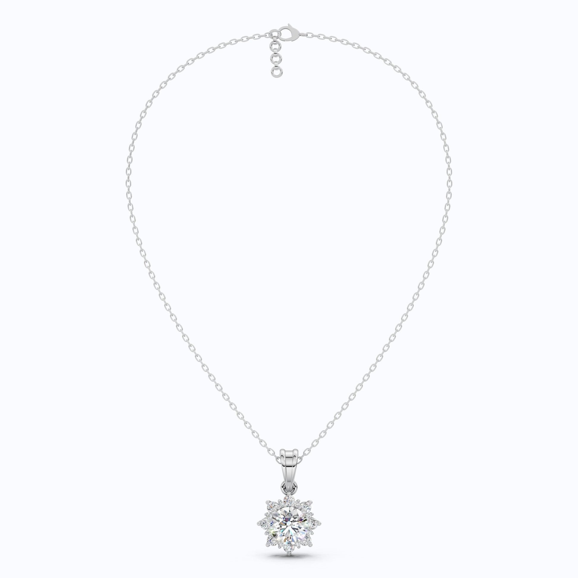 Elegant Flower Cluster Pendant in 14K Solid Gold, 1.30 Round Cut Lab Created Diamond, Bridal Jewelry, Special Gift For Her - Shoora Designs