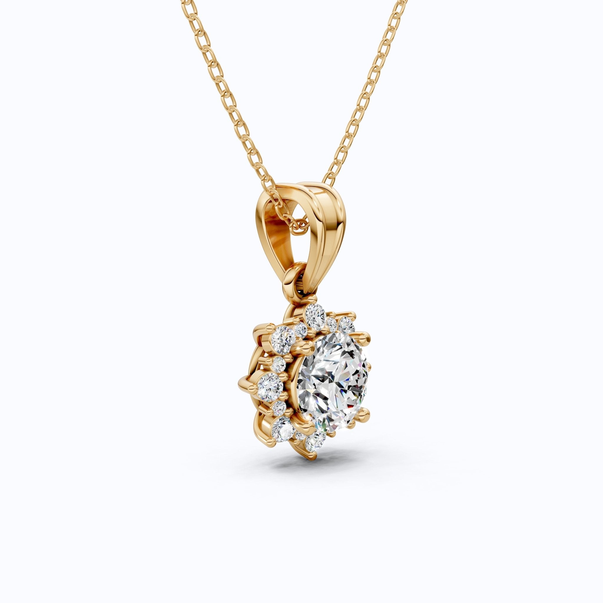 Elegant Flower Cluster Pendant in 14K Solid Gold, 1.30 Round Cut Lab Created Diamond, Bridal Jewelry, Special Gift For Her - Shoora Designs