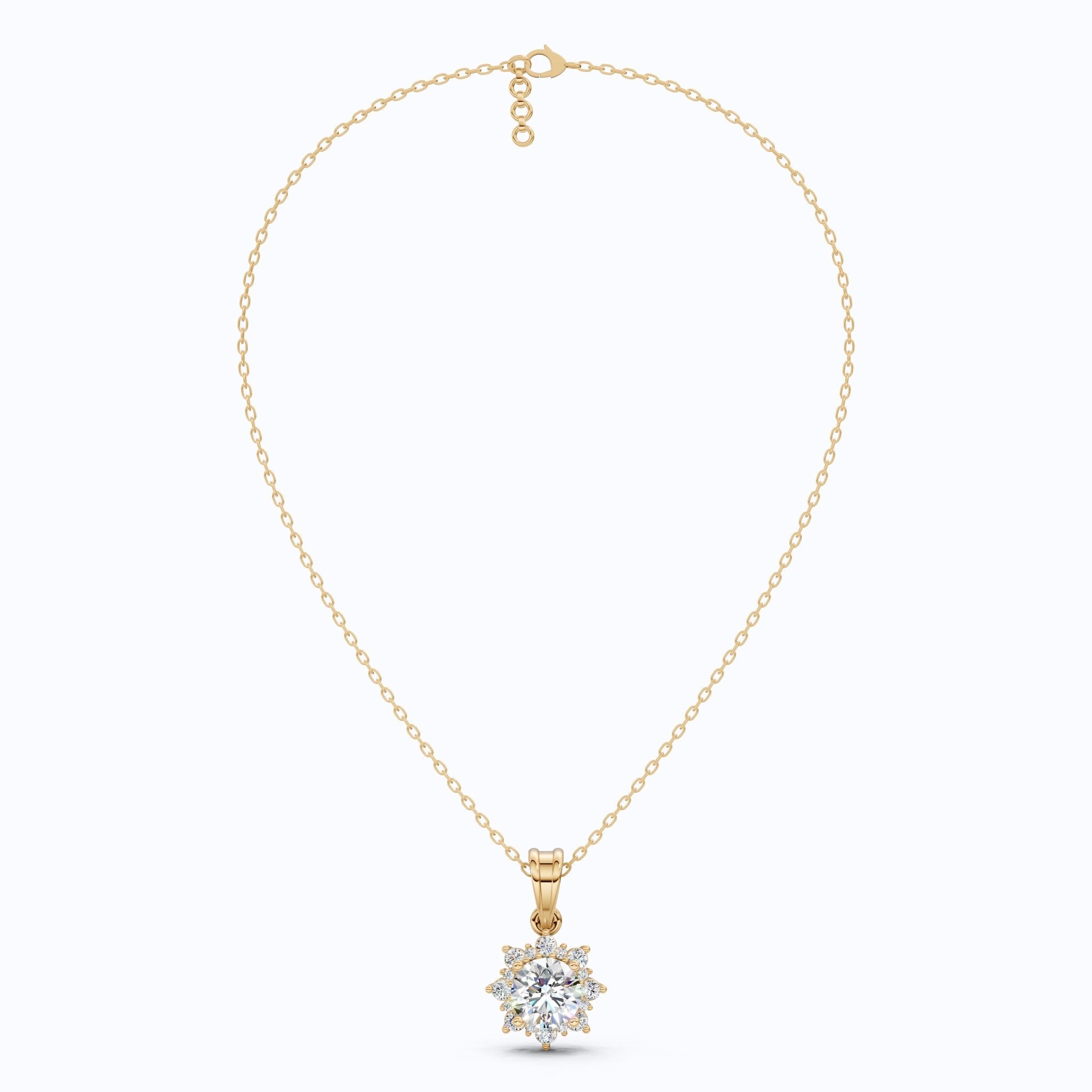 Elegant Flower Cluster Pendant in 14K Solid Gold, 1.30 Round Cut Lab Created Diamond, Bridal Jewelry, Special Gift For Her - Shoora Designs