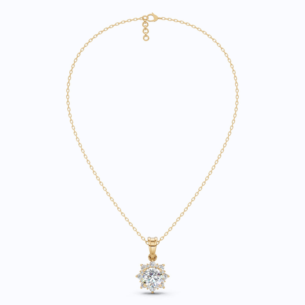 Elegant Flower Cluster Pendant in 14K Solid Gold, 1.30 Round Cut Lab Created Diamond, Bridal Jewelry, Special Gift For Her - Shoora Designs