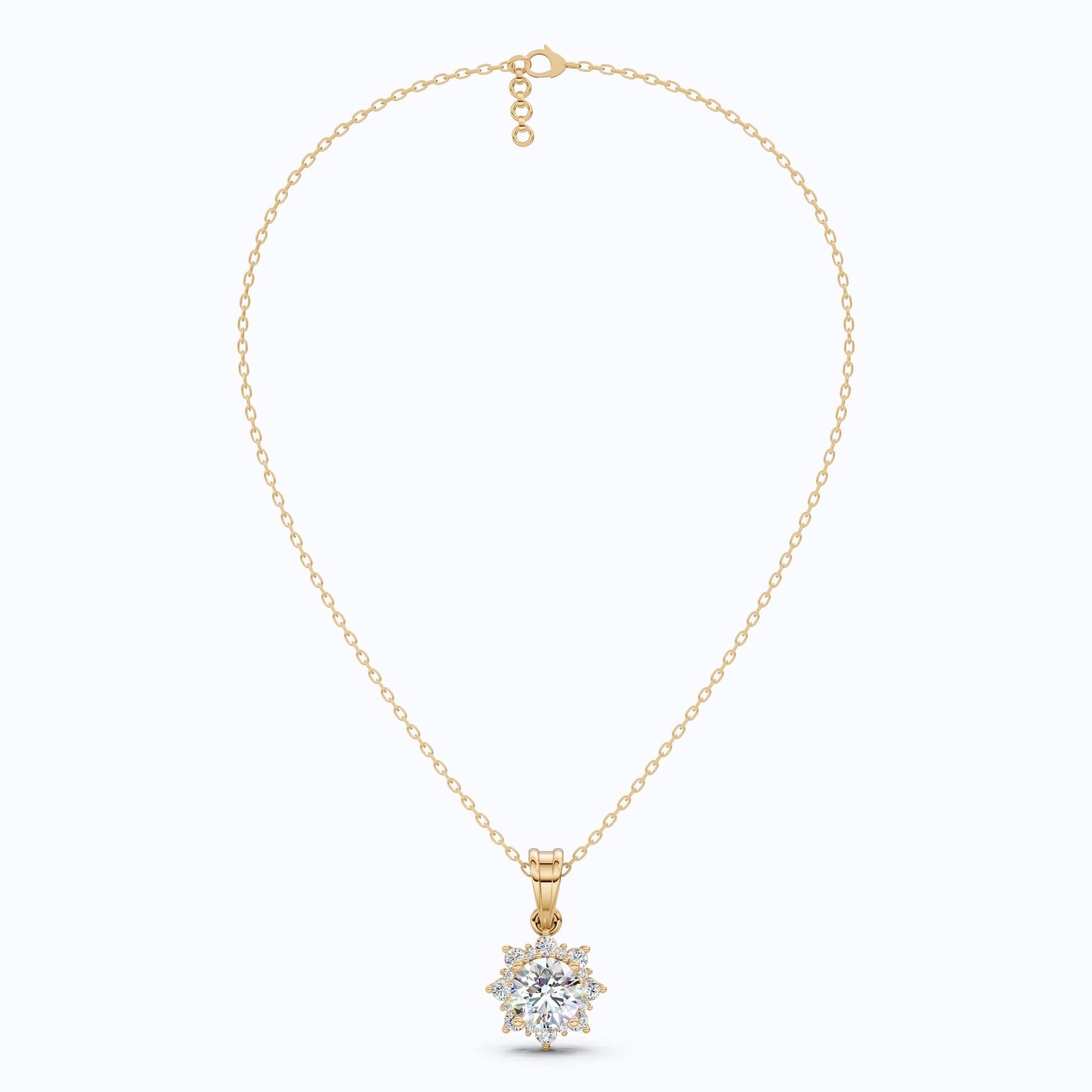 Elegant Flower Cluster Pendant in 14K Solid Gold, 1.30 Round Cut Lab Created Diamond, Bridal Jewelry, Special Gift For Her - Shoora Designs