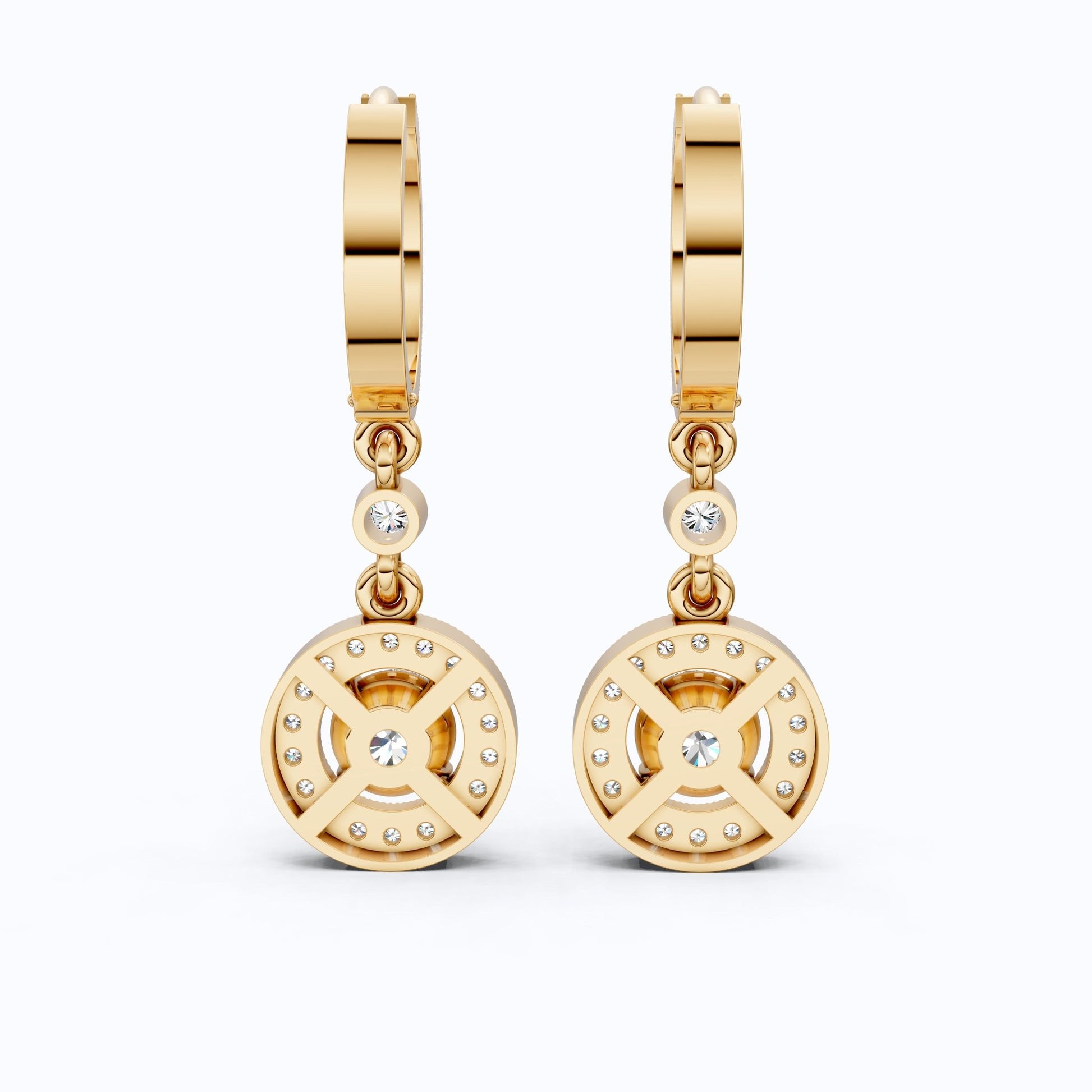 Elegant Halo Drop Hoop Earrings in 14K Solid Gold, 0.92 CT Round Cut Lab Created Diamond, Bridal Jewelry, Gift for Her - Shoora Designs