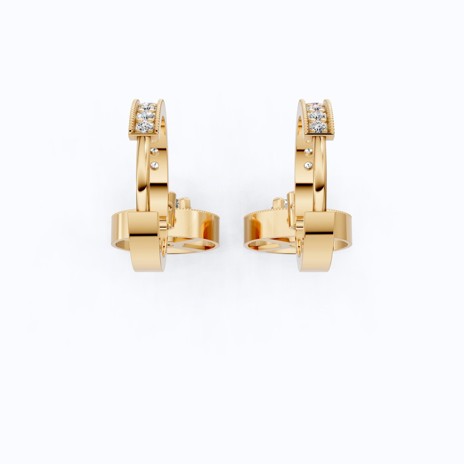 Elegant Halo Drop Hoop Earrings in 14K Solid Gold, 0.92 CT Round Cut Lab Created Diamond, Bridal Jewelry, Gift for Her - Shoora Designs