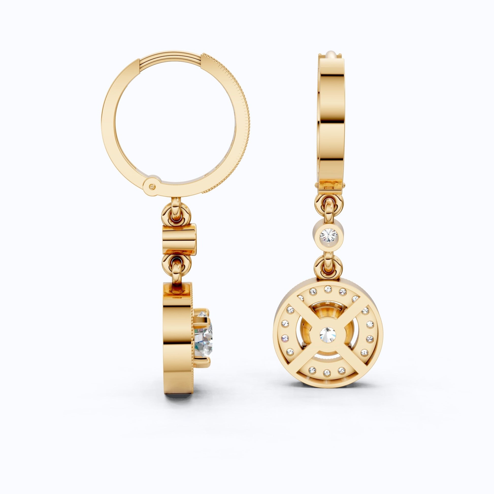 Elegant Halo Drop Hoop Earrings in 14K Solid Gold, 0.92 CT Round Cut Lab Created Diamond, Bridal Jewelry, Gift for Her - Shoora Designs