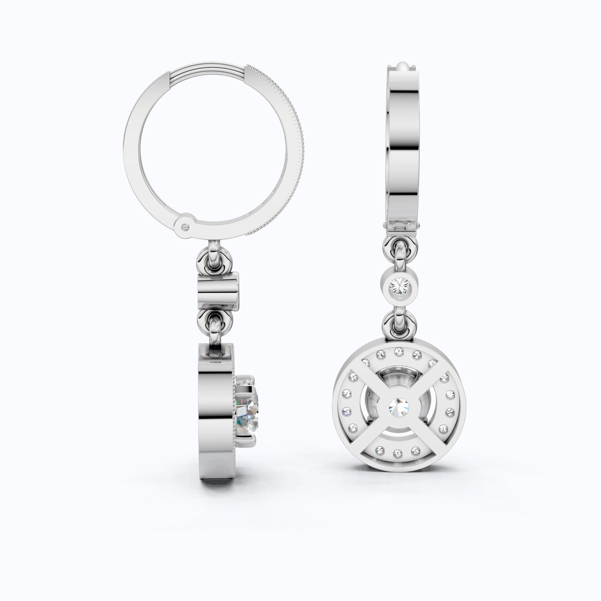 Elegant Halo Drop Hoop Earrings in 14K Solid Gold, 0.92 CT Round Cut Lab Created Diamond, Bridal Jewelry, Gift for Her - Shoora Designs