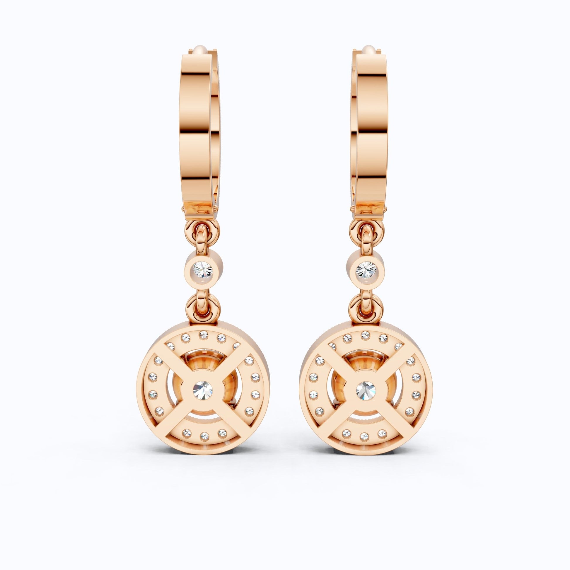 Elegant Halo Drop Hoop Earrings in 14K Solid Gold, 0.92 CT Round Cut Lab Created Diamond, Bridal Jewelry, Gift for Her - Shoora Designs