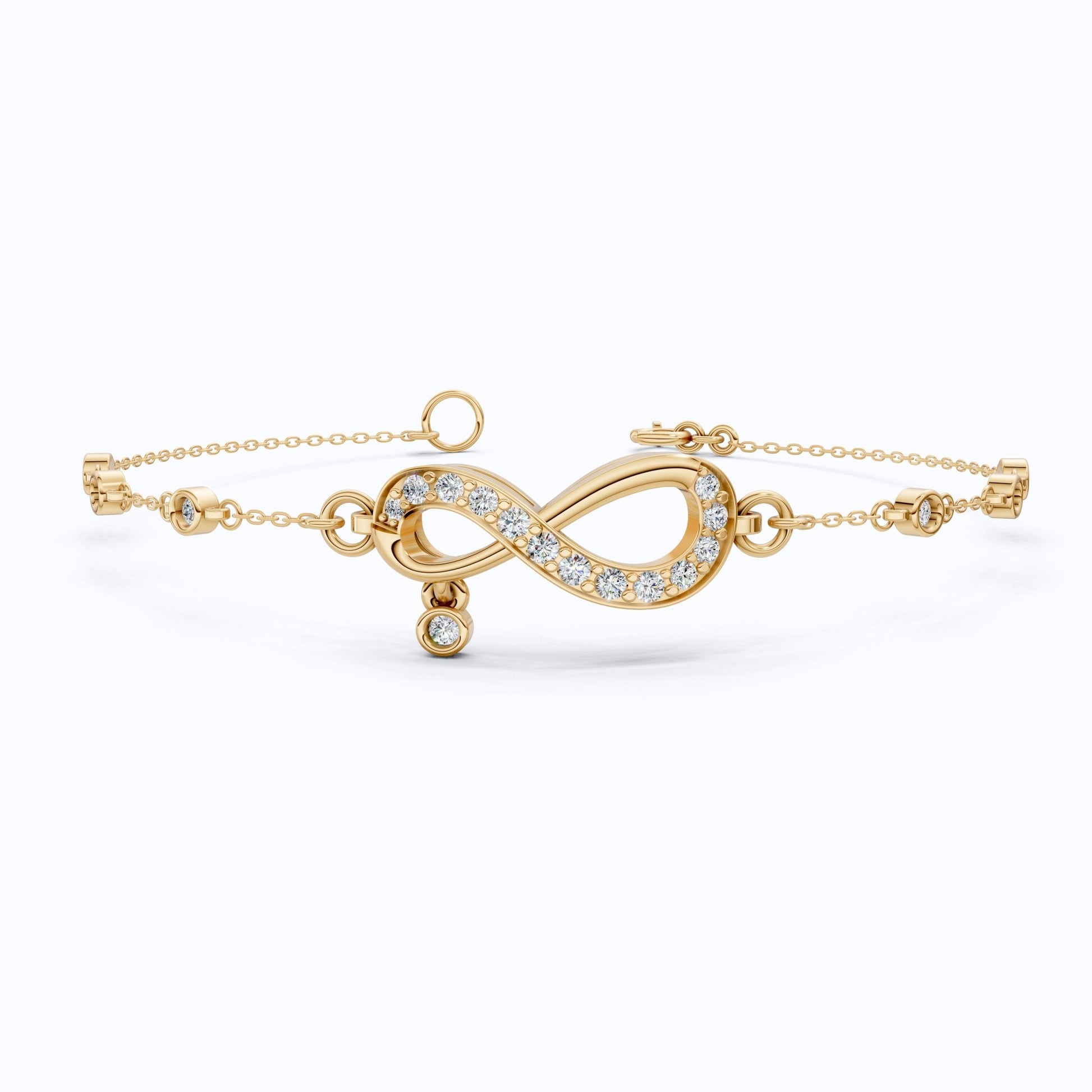 Elegant Infinity Link Chain Bracelet in Lab Diamonds - 14k Solid Gold, Anniversary Gift for Wife, Everyday Unique Jewelry, Antique Jewelry - Shoora Designs