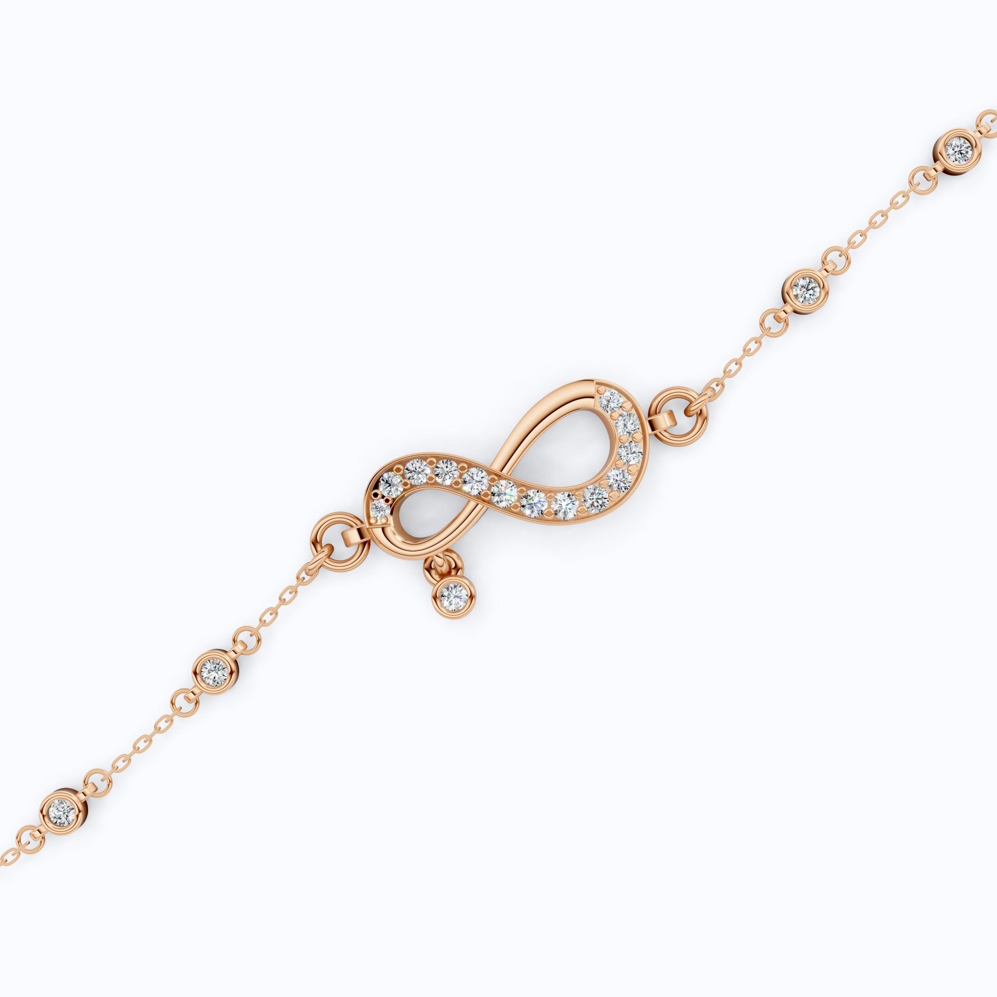 Elegant Infinity Link Chain Bracelet in Lab Diamonds - 14k Solid Gold, Anniversary Gift for Wife, Everyday Unique Jewelry, Antique Jewelry - Shoora Designs