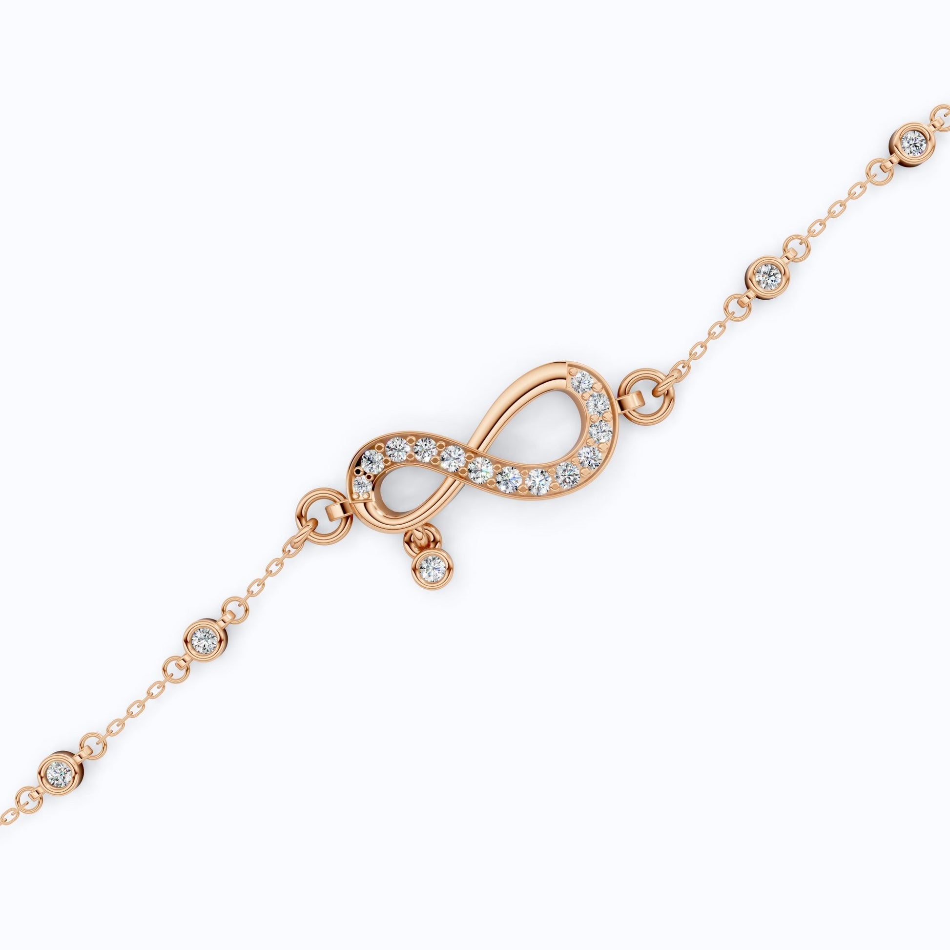 Elegant Infinity Link Chain Bracelet in Lab Diamonds - 14k Solid Gold, Anniversary Gift for Wife, Everyday Unique Jewelry, Antique Jewelry - Shoora Designs