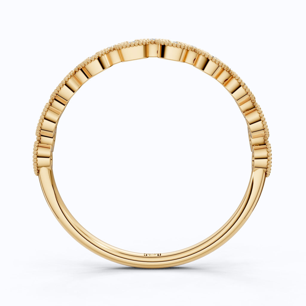 Elegant Marquise Milgrain Eternity Wedding Band in 14K Solid Gold, 0.08 TCW Round Cut Lab Grown Diamonds, Vintage Ring, Birthday Gift for Mom - Shoora Designs