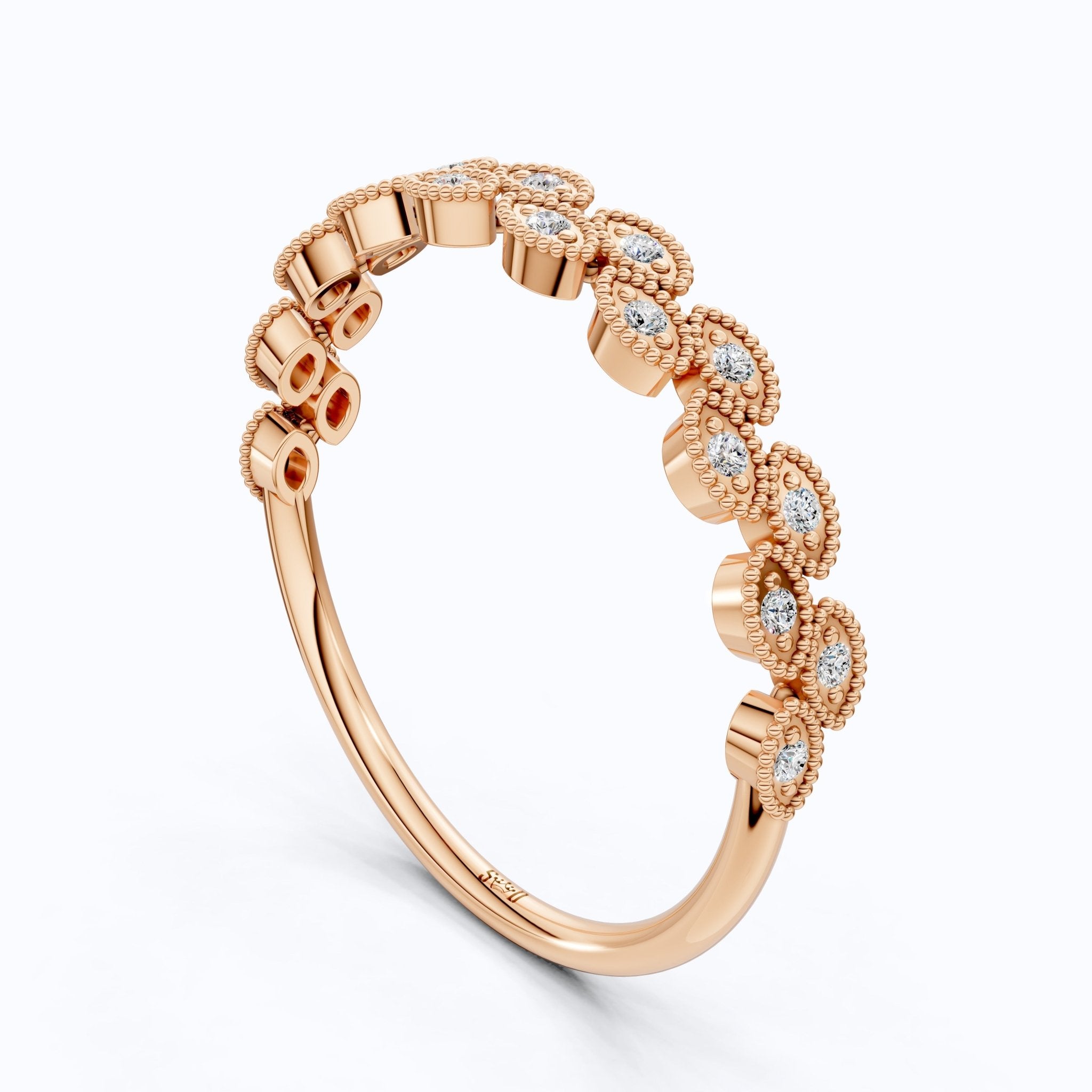 Elegant Marquise Milgrain Eternity Wedding Band in 14K Solid Gold, 0.08 TCW Round Cut Lab Grown Diamonds, Vintage Ring, Birthday Gift for Mom - Shoora Designs