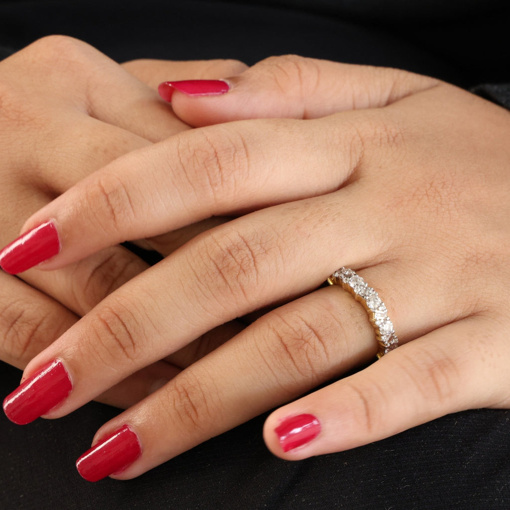 Elegant Mixed Shape Half Eternity Wedding Band in 14K Solid Gold, 0.90 TCW Round/Cut Lab Created Diamonds, Anniversary Gift For Wife - Shoora Designs