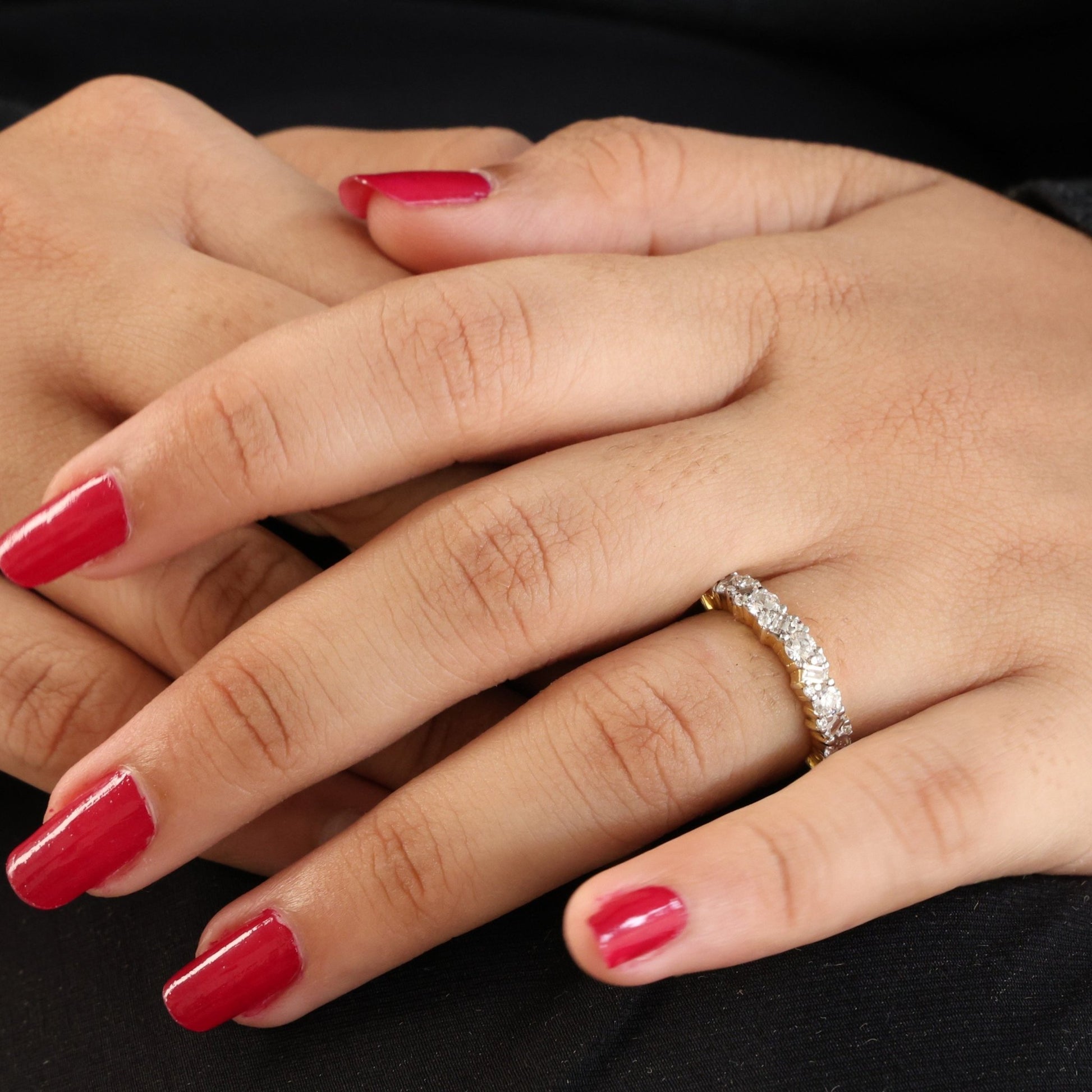 Elegant Mixed Shape Half Eternity Wedding Band in 14K Solid Gold, 0.90 TCW Round/Cut Lab Created Diamonds, Anniversary Gift For Wife - Shoora Designs