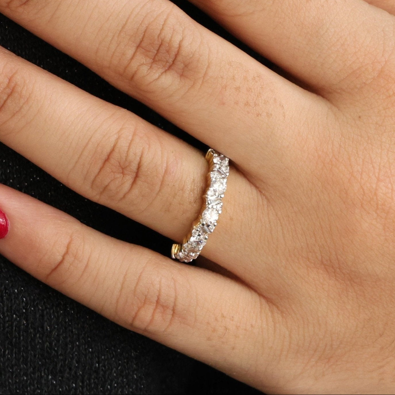 Elegant Mixed Shape Half Eternity Wedding Band in 14K Solid Gold, 0.90 TCW Round/Cut Lab Created Diamonds, Anniversary Gift For Wife - Shoora Designs