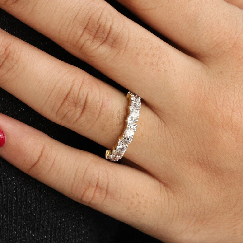 Elegant Mixed Shape Half Eternity Wedding Band in 14K Solid Gold, 0.90 TCW Round/Cut Lab Created Diamonds, Anniversary Gift For Wife - Shoora Designs