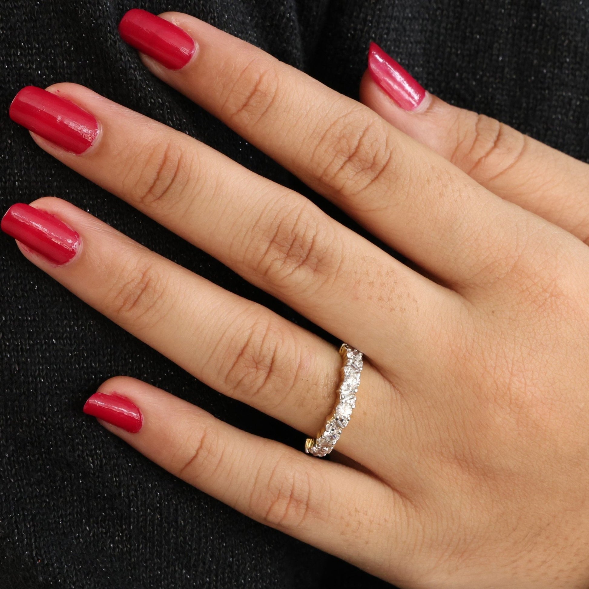 Elegant Mixed Shape Half Eternity Wedding Band in 14K Solid Gold, 0.90 TCW Round/Cut Lab Created Diamonds, Anniversary Gift For Wife - Shoora Designs