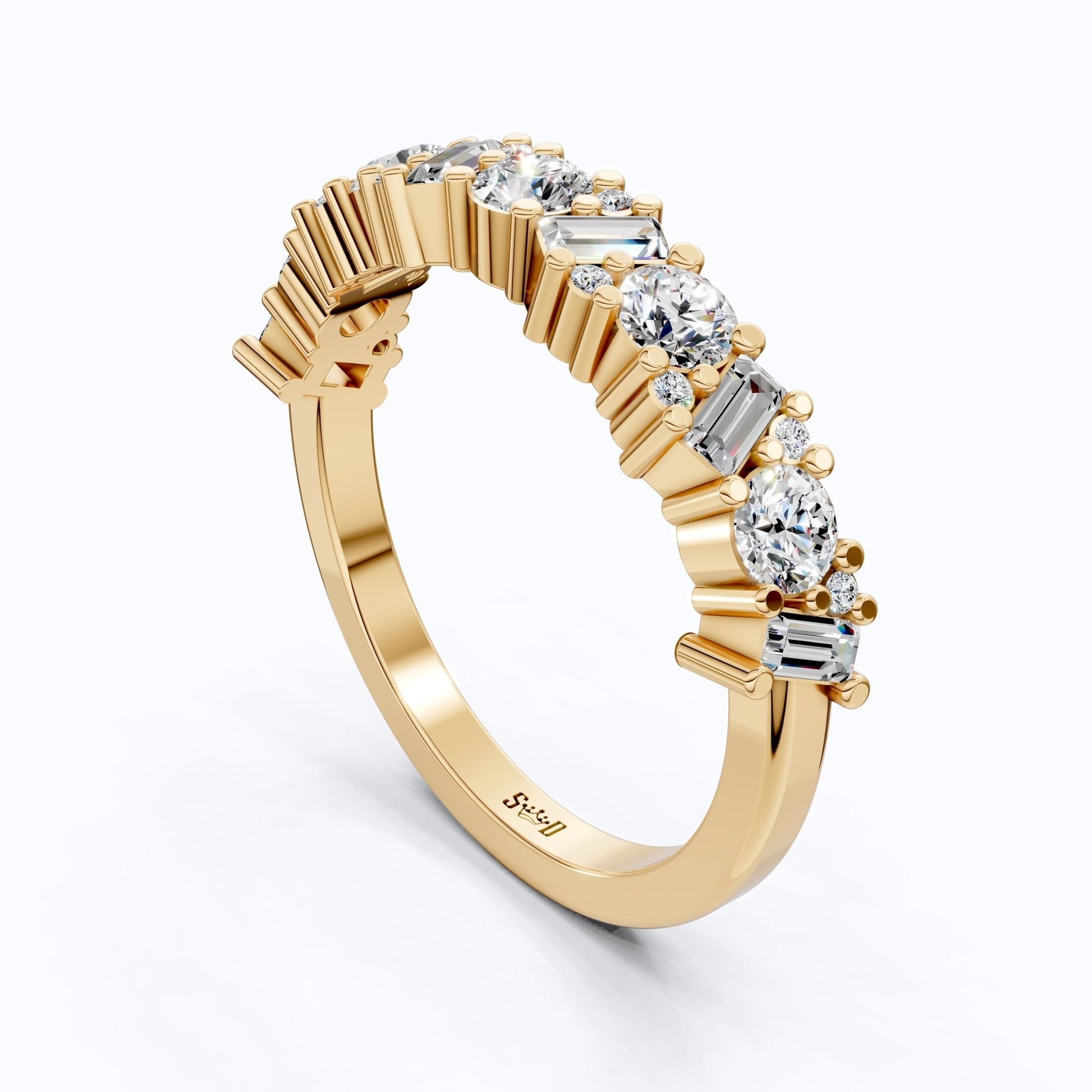 Elegant Mixed Shape Half Eternity Wedding Band in 14K Solid Gold, 0.90 TCW Round/Cut Lab Created Diamonds, Anniversary Gift For Wife - Shoora Designs