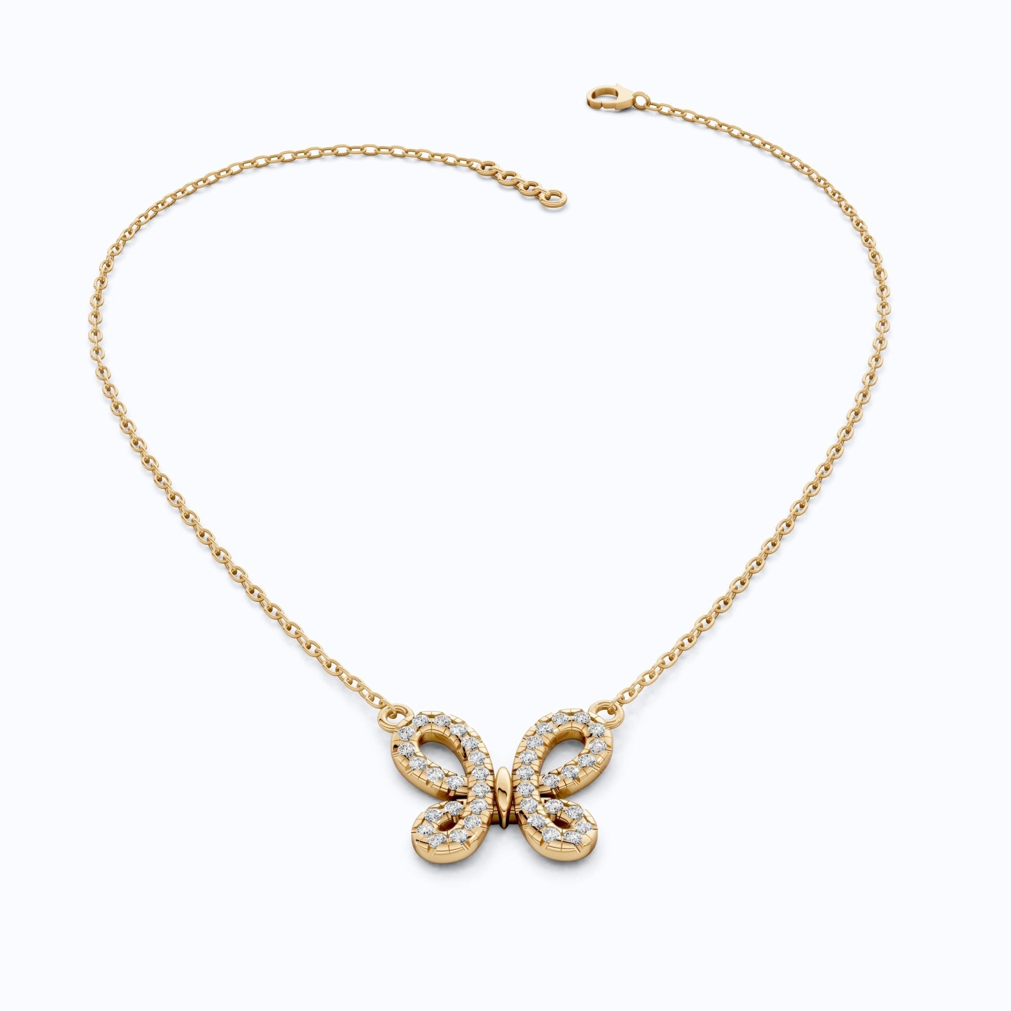 Elegant Pave Butterfly Diamond Pendant in 14k Solid Gold, 0.38 TCW Round Cut Lab Grown Diamonds, Romantic Gift for Her, Everyday Pendant - Shoora Designs