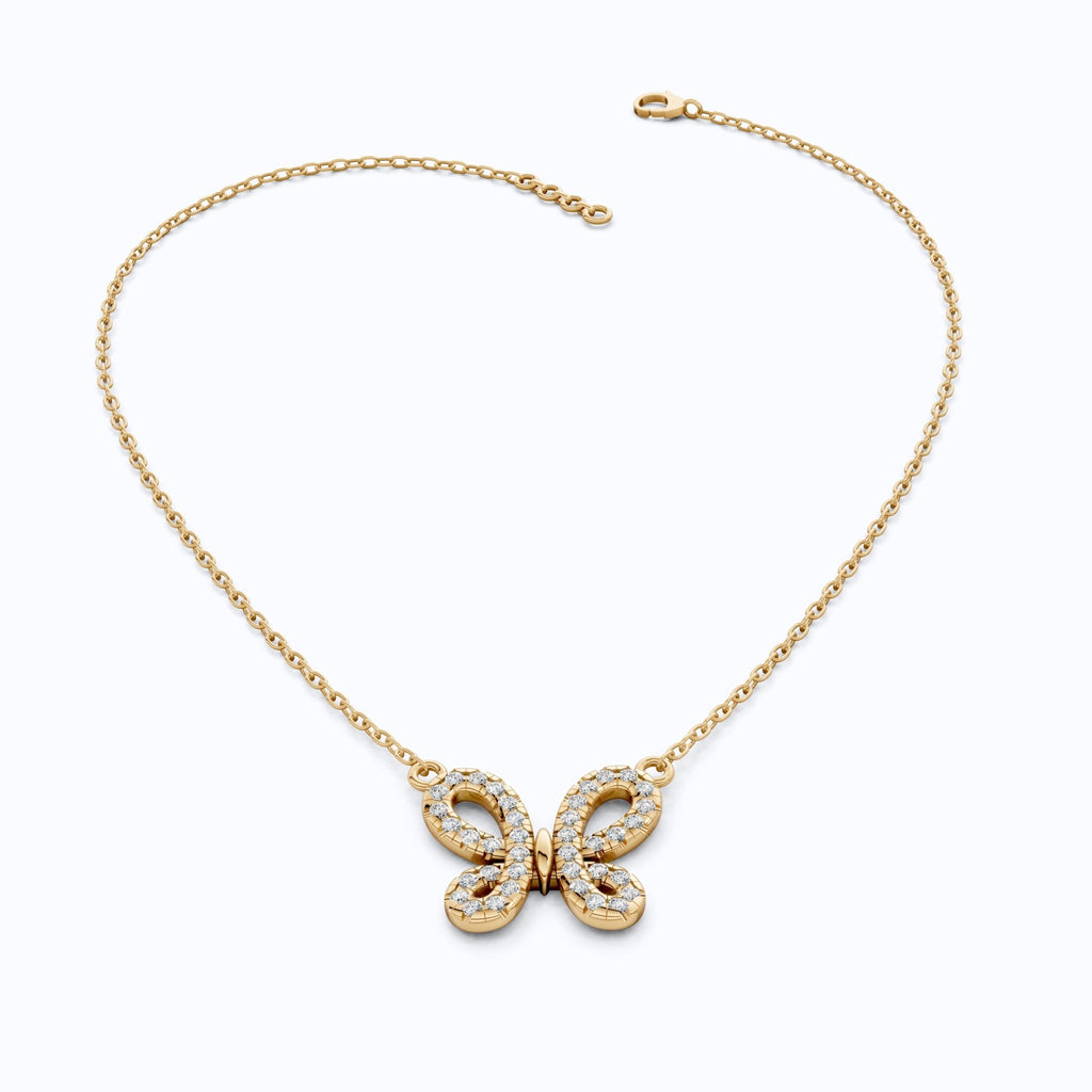 Elegant Pave Butterfly Diamond Pendant in 14k Solid Gold, 0.38 TCW Round Cut Lab Grown Diamonds, Romantic Gift for Her, Everyday Pendant - Shoora Designs