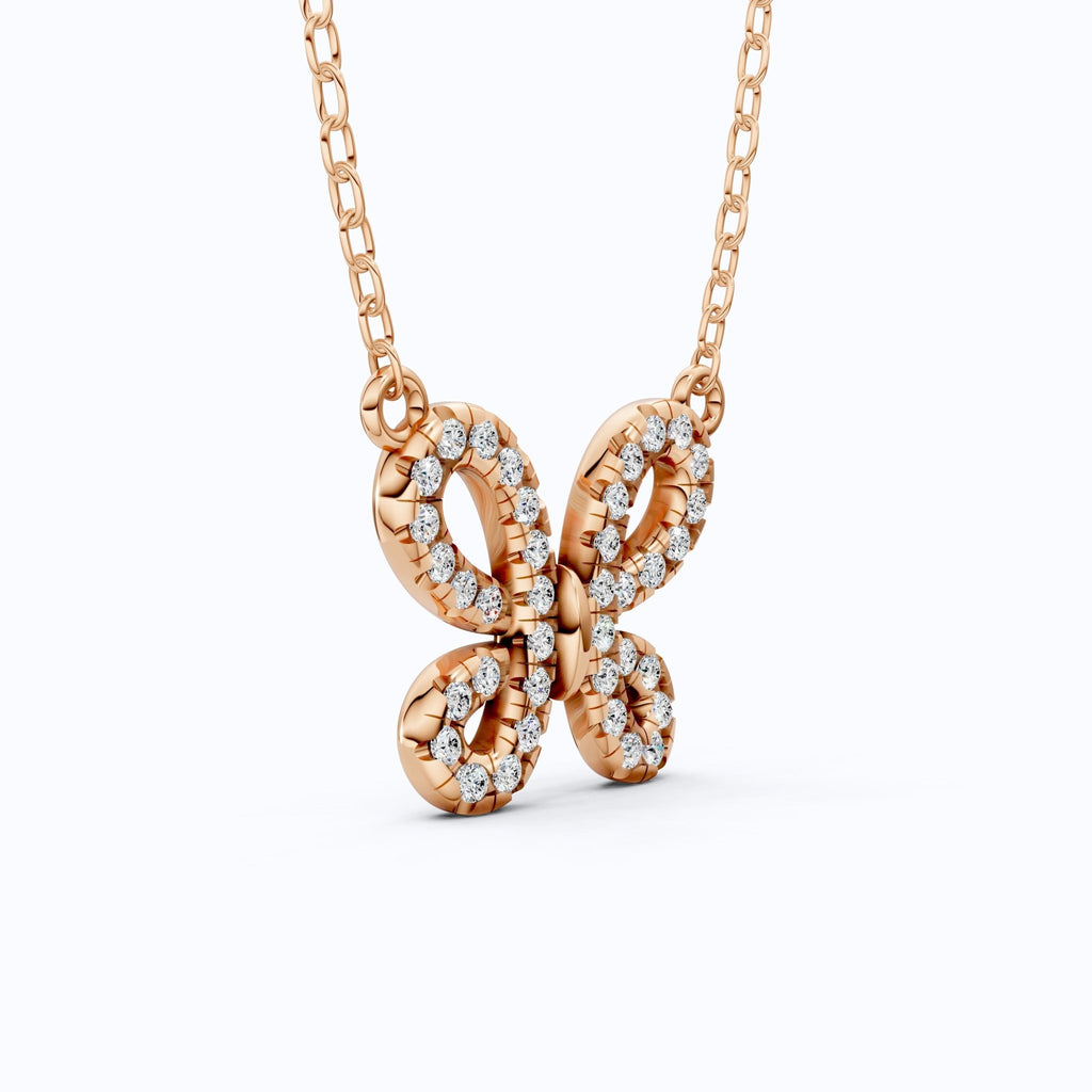 Elegant Pave Butterfly Diamond Pendant in 14k Solid Gold, 0.38 TCW Round Cut Lab Grown Diamonds, Romantic Gift for Her, Everyday Pendant - Shoora Designs