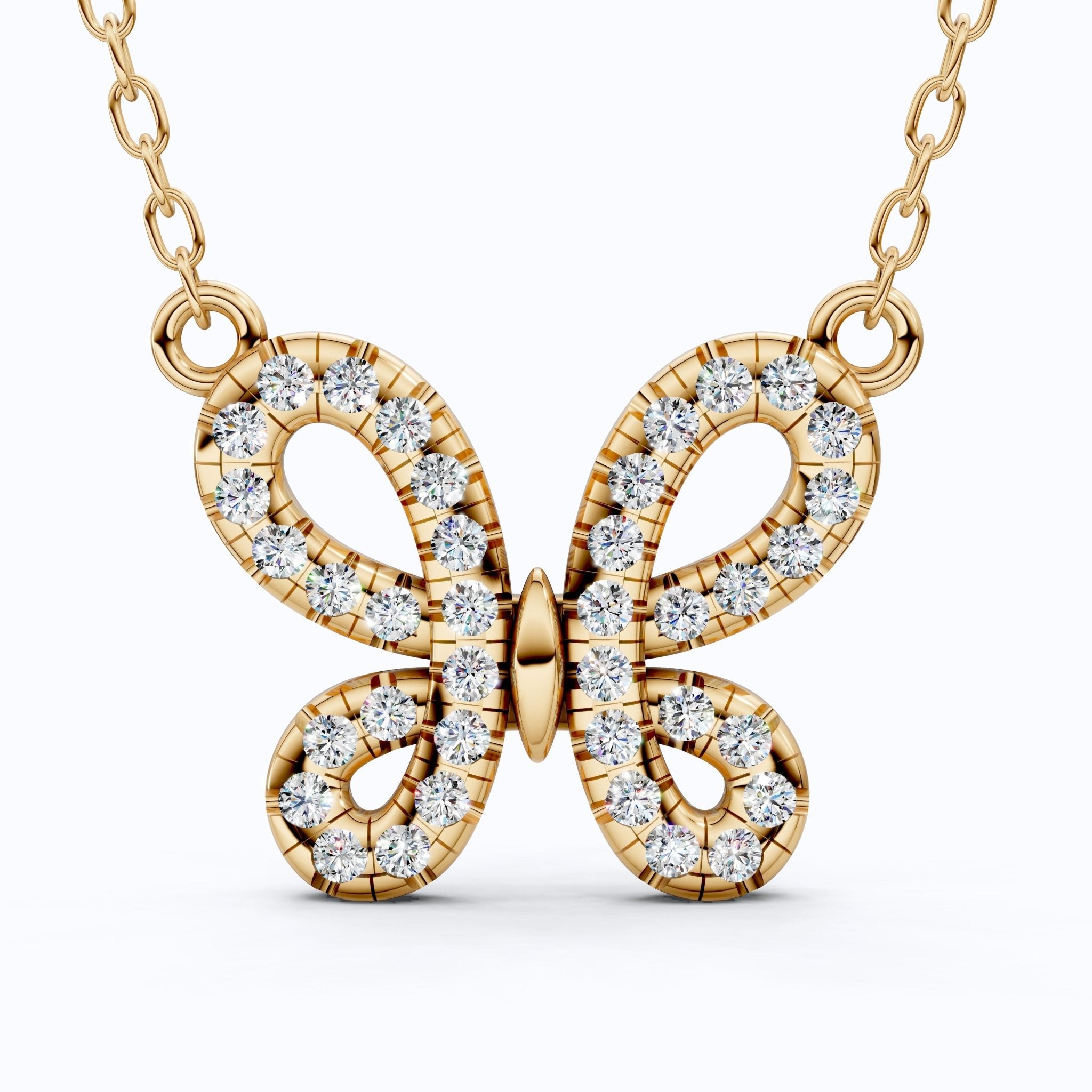 Elegant Pave Butterfly Diamond Pendant in 14k Solid Gold, 0.38 TCW Round Cut Lab Grown Diamonds, Romantic Gift for Her, Everyday Pendant - Shoora Designs
