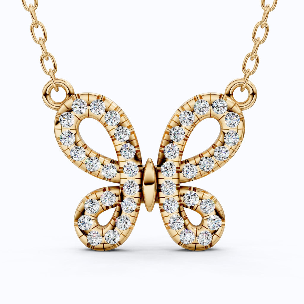 Elegant Pave Butterfly Diamond Pendant in 14k Solid Gold, 0.38 TCW Round Cut Lab Grown Diamonds, Romantic Gift for Her, Everyday Pendant - Shoora Designs
