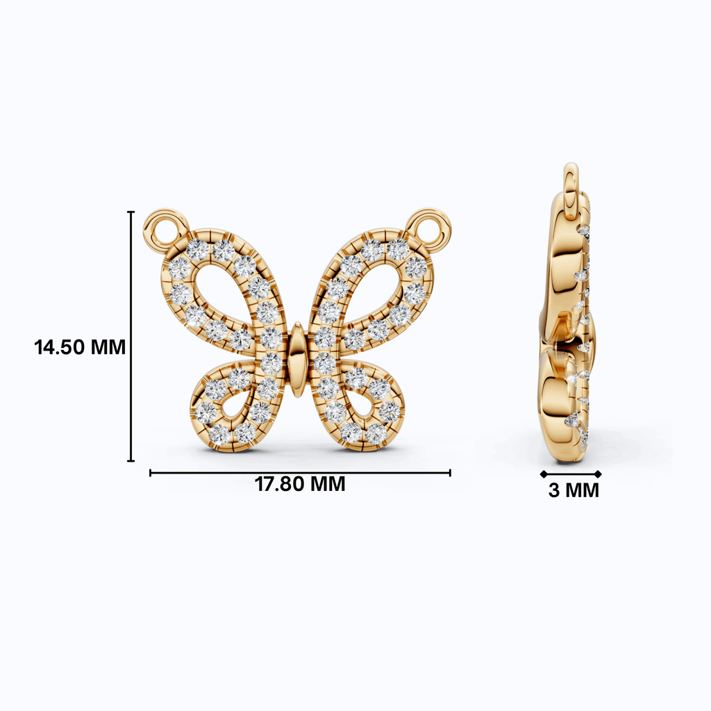 Elegant Pave Butterfly Diamond Pendant in 14k Solid Gold, 0.38 TCW Round Cut Lab Grown Diamonds, Romantic Gift for Her, Everyday Pendant - Shoora Designs