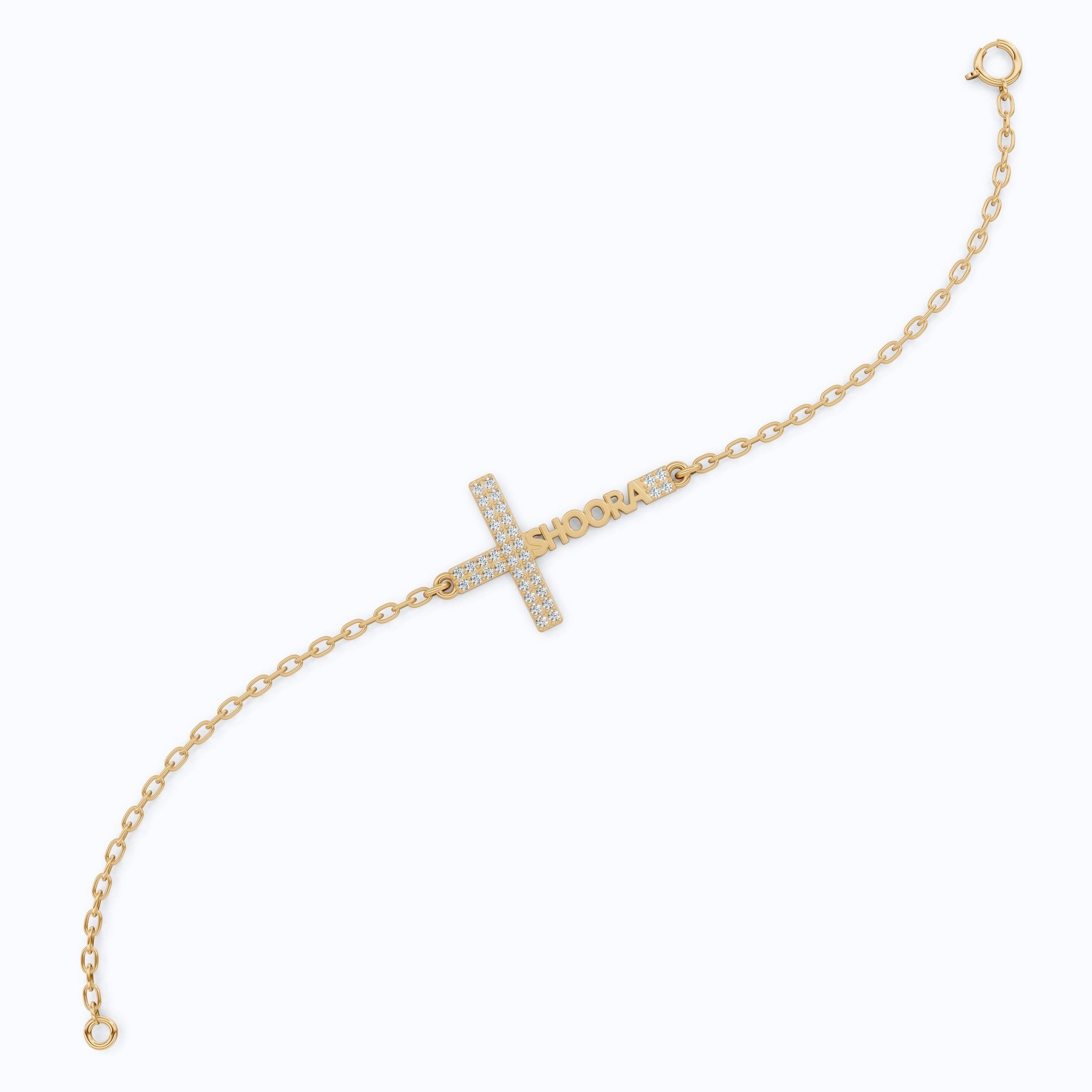 Elegant Pavé Cross Personalized Chain Bracelet in 14K Solid Gold, 0.18 TCW Round Cut Lab Grown Diamonds, Bridal Jewelry, Wedding Jewelry, Birthday Gift for Her - Shoora Designs