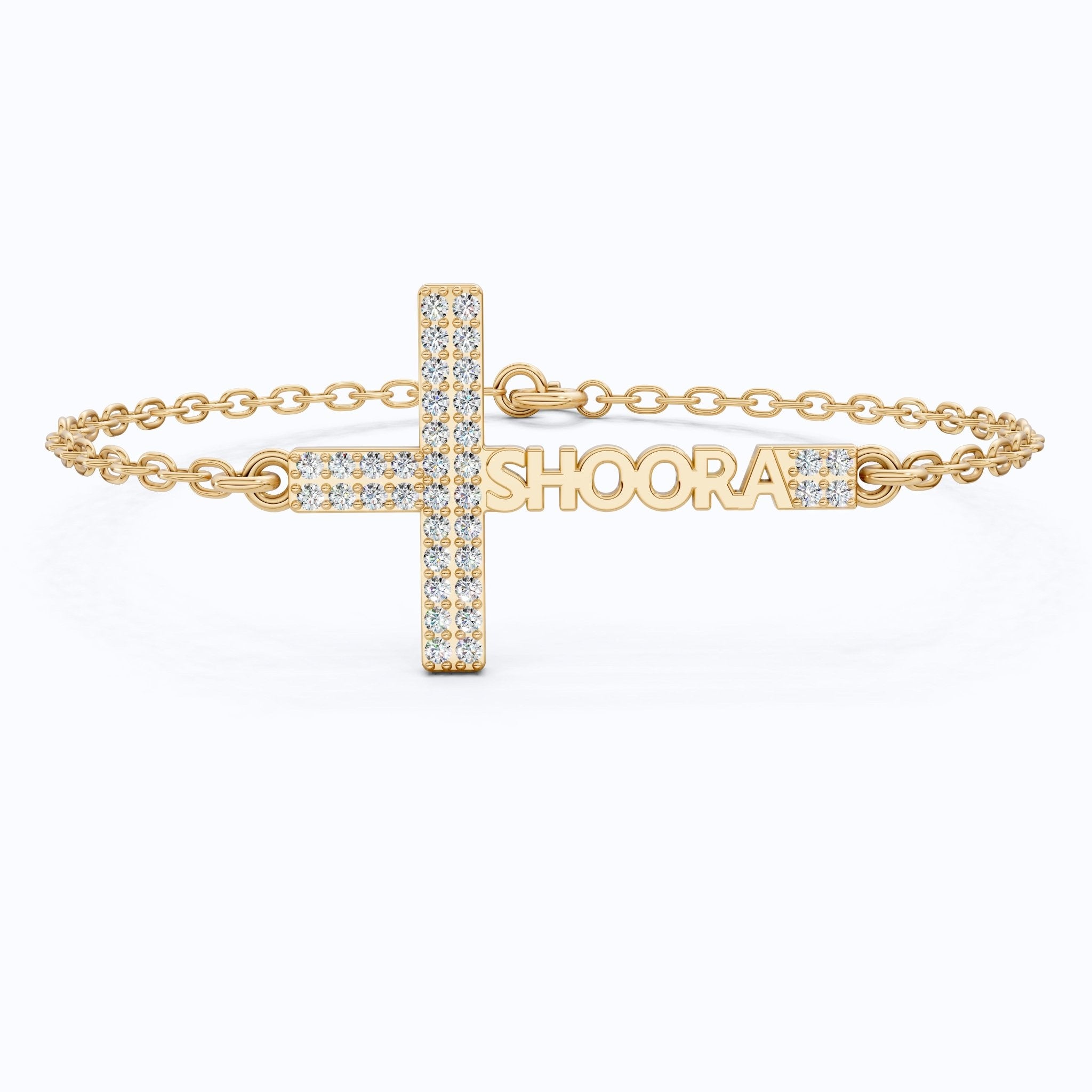 Elegant Pavé Cross Personalized Chain Bracelet in 14K Solid Gold, 0.18 TCW Round Cut Lab Grown Diamonds, Bridal Jewelry, Wedding Jewelry, Birthday Gift for Her - Shoora Designs