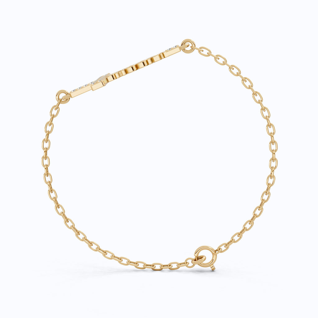 Elegant Pavé Cross Personalized Chain Bracelet in 14K Solid Gold, 0.18 TCW Round Cut Lab Grown Diamonds, Bridal Jewelry, Wedding Jewelry, Birthday Gift for Her - Shoora Designs