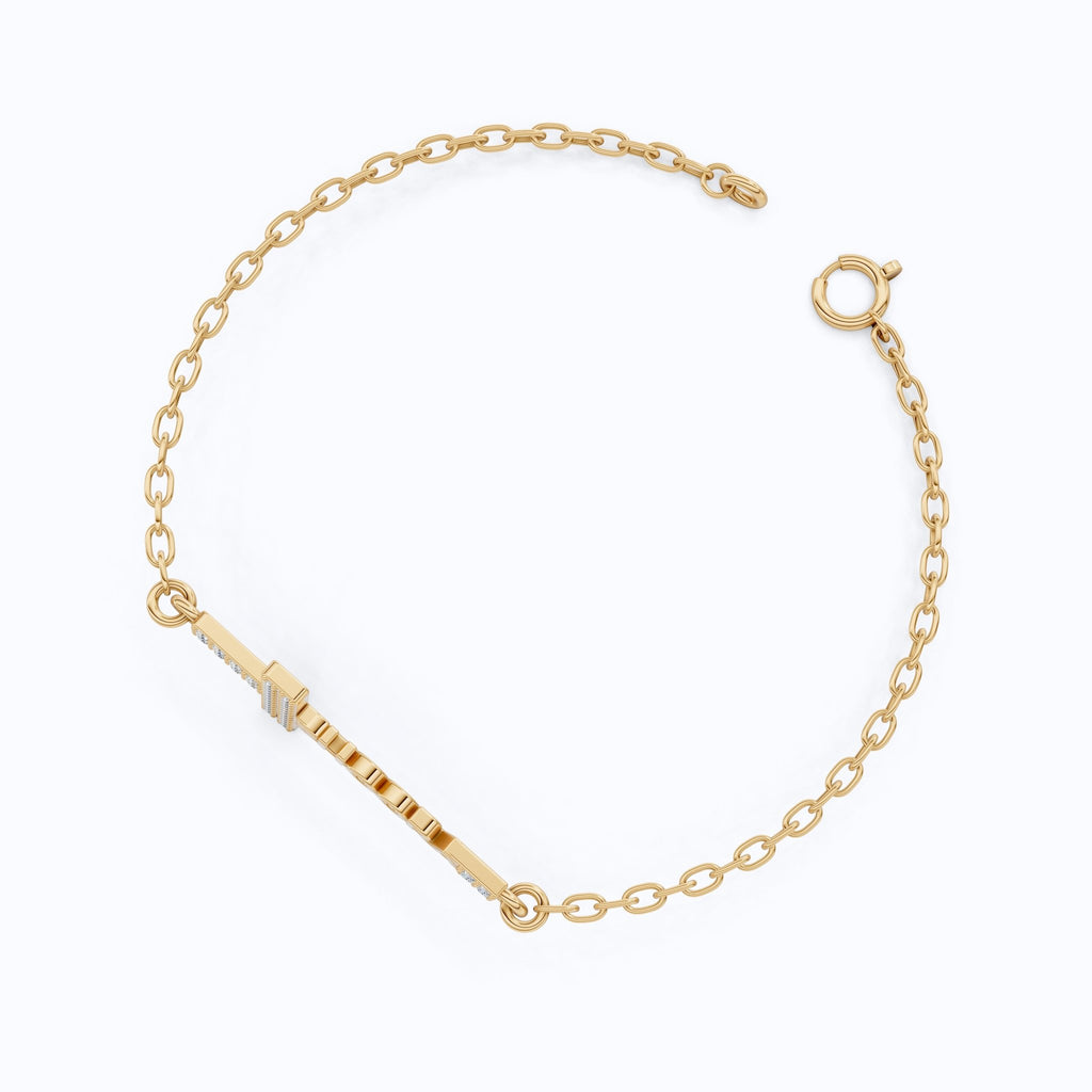 Elegant Pavé Cross Personalized Chain Bracelet in 14K Solid Gold, 0.18 TCW Round Cut Lab Grown Diamonds, Bridal Jewelry, Wedding Jewelry, Birthday Gift for Her - Shoora Designs