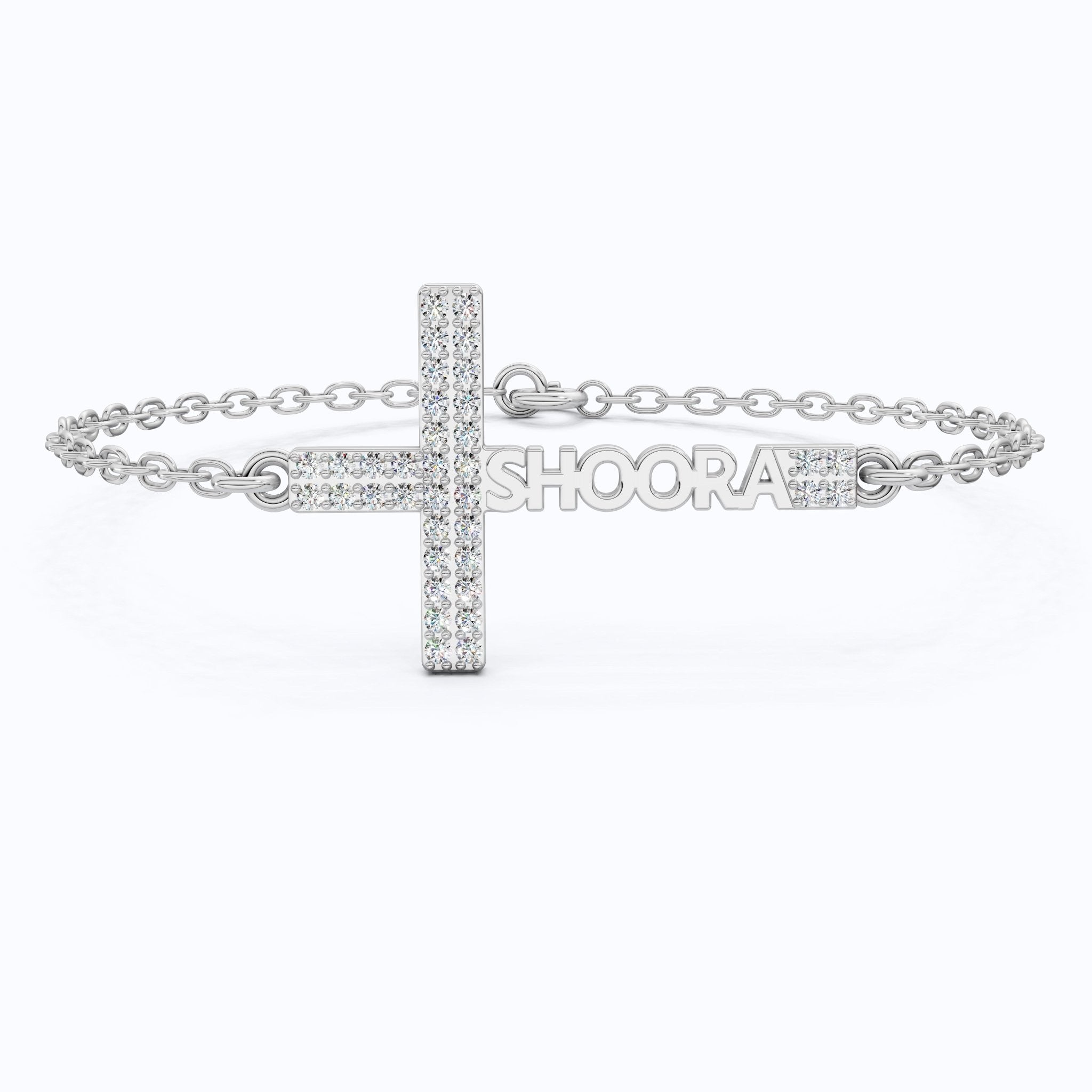 Elegant Pavé Cross Personalized Chain Bracelet in 14K Solid Gold, 0.18 TCW Round Cut Lab Grown Diamonds, Bridal Jewelry, Wedding Jewelry, Birthday Gift for Her - Shoora Designs