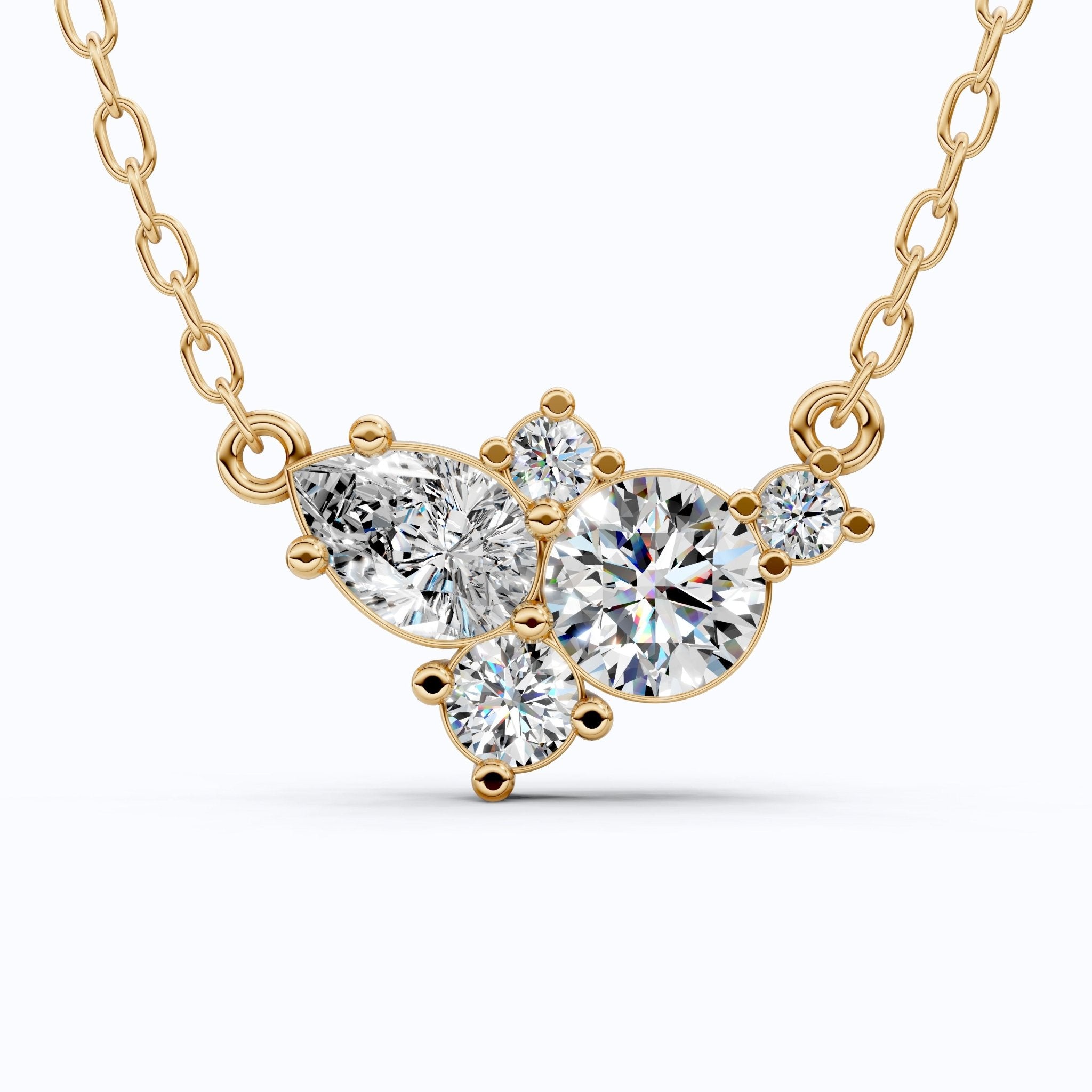 Elegant Pear & Round Multi - Stone Pendant in 14K Solid Gold, 1.12 TCW Pear/Round Cut Lab Grown Diamonds, Bridal Jewelry, Wedding Gift for Her - Shoora Designs