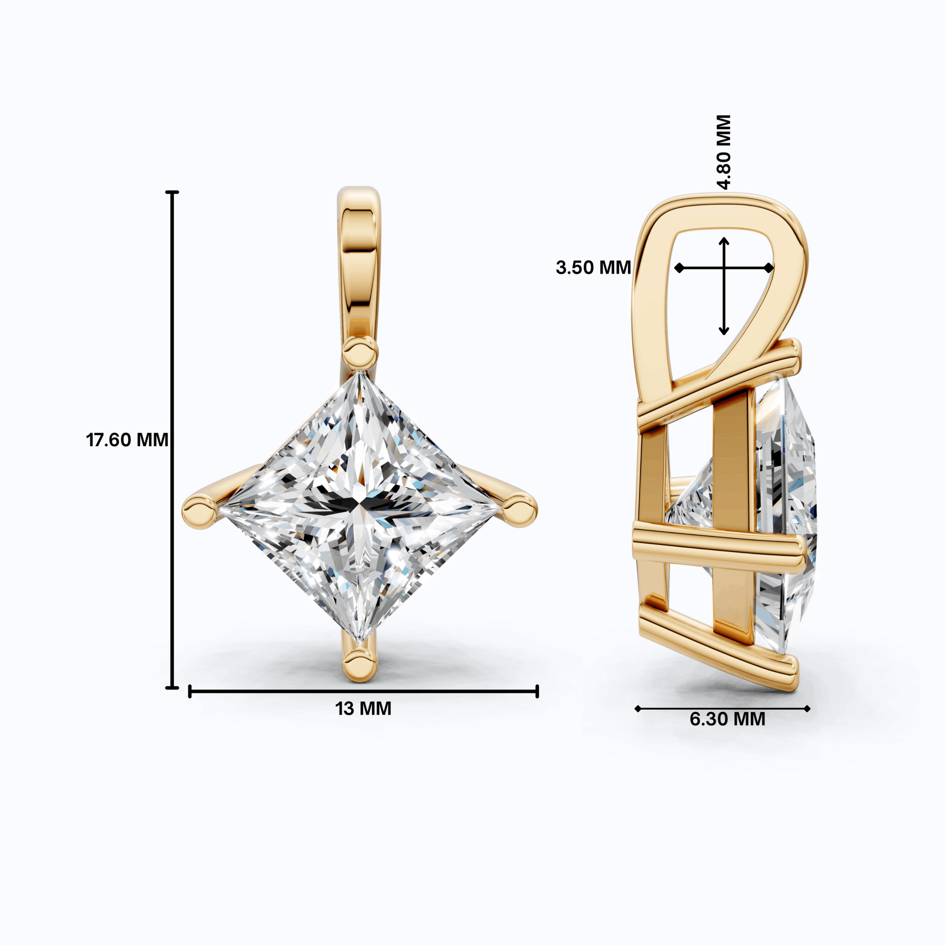 Elegant Princess Solitaire Wedding Pendant in 14k Solid Gold, 2.00 CT Princess Cut Lab Diamond, Bridal Gift, Everyday Pendant - Shoora Designs