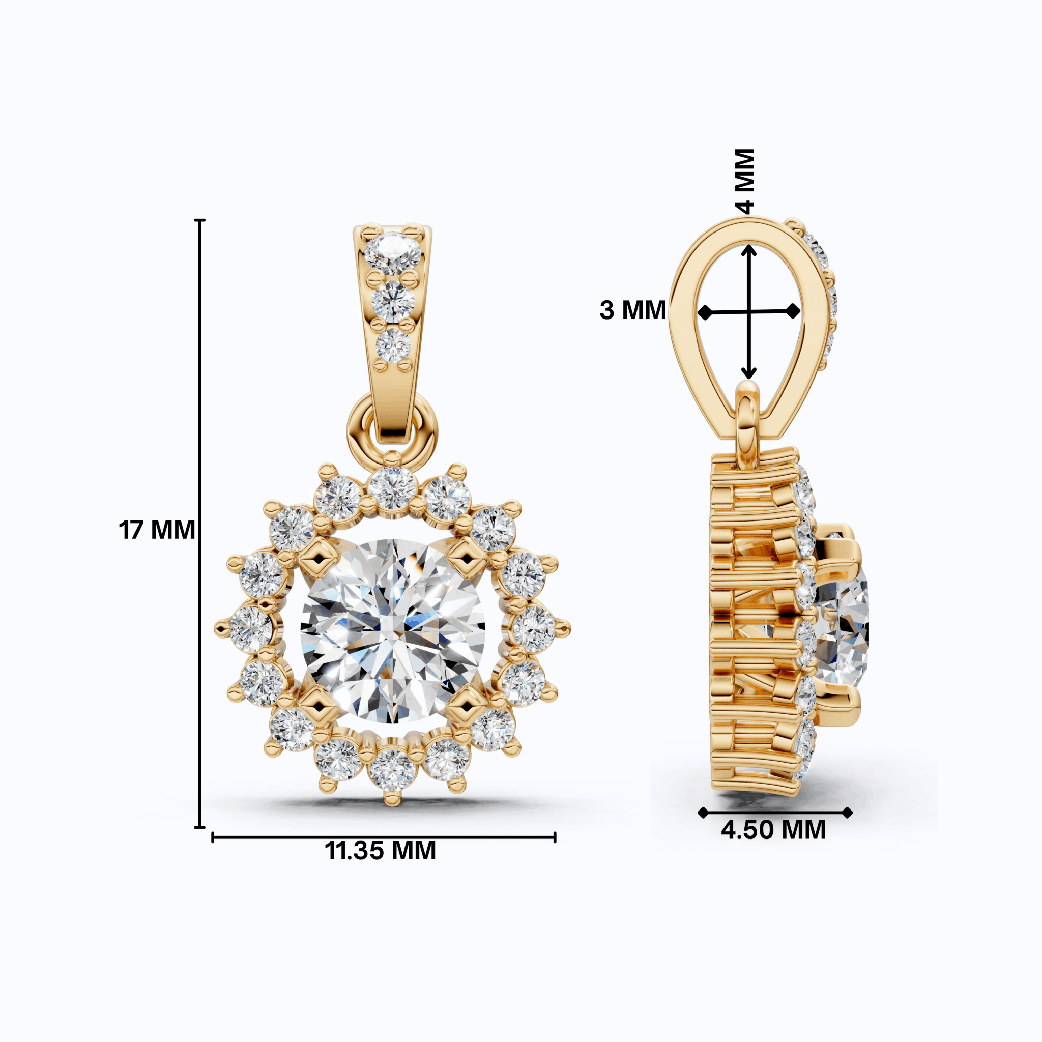 Elegant Round Floral Halo Wedding Pendant in 14K Solid Gold, 0.69 TCW Round Cut Lab Grown Diamonds, Wedding Gift for Her, Everyday Pendant - Shoora Designs