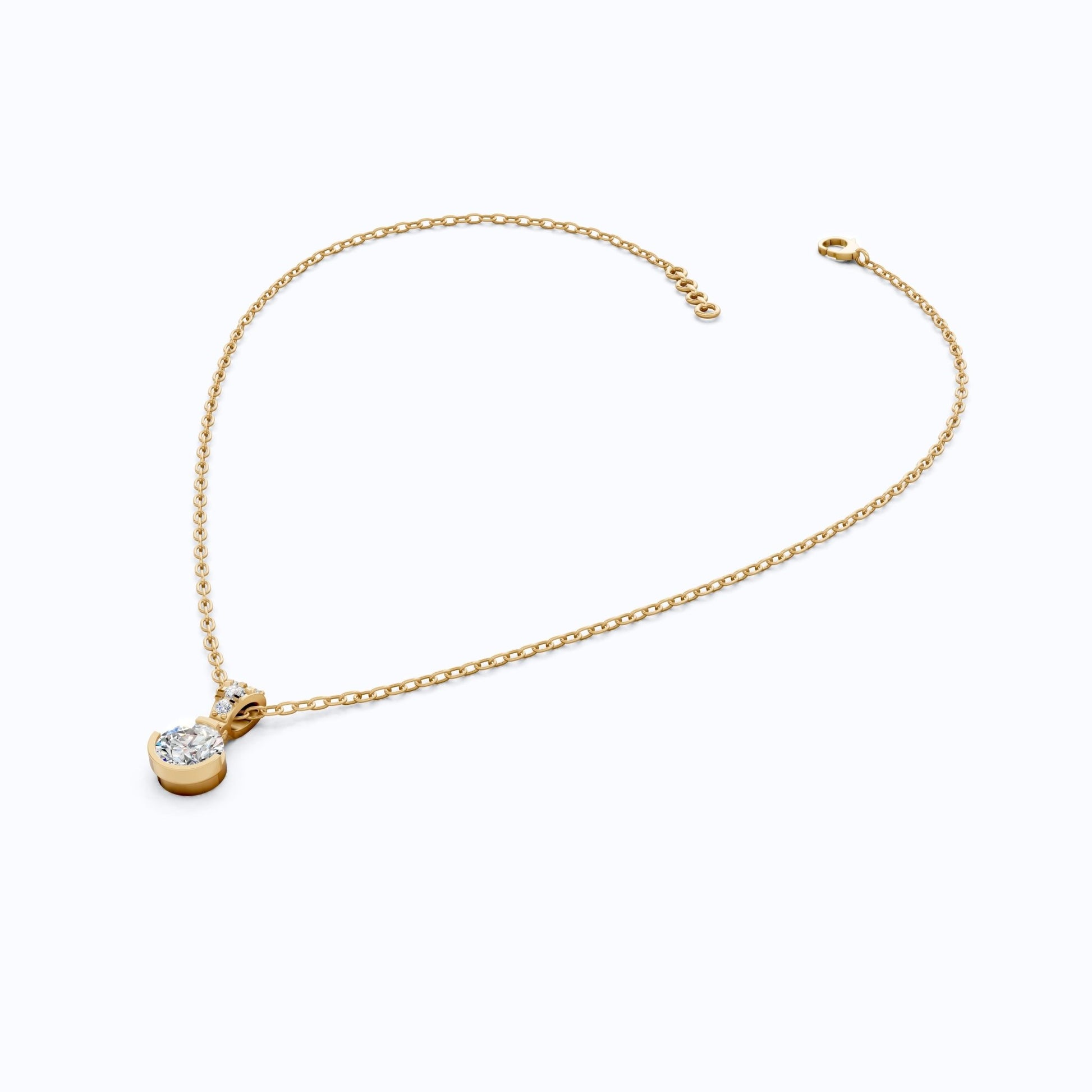 Elegant Round Half Bezel Set Solitaire Pendant with Accent Diamonds in 14K Solid Gold, 0.66 CT Round Cut Lab Diamond, Anniversary Gift for Her - Shoora Designs