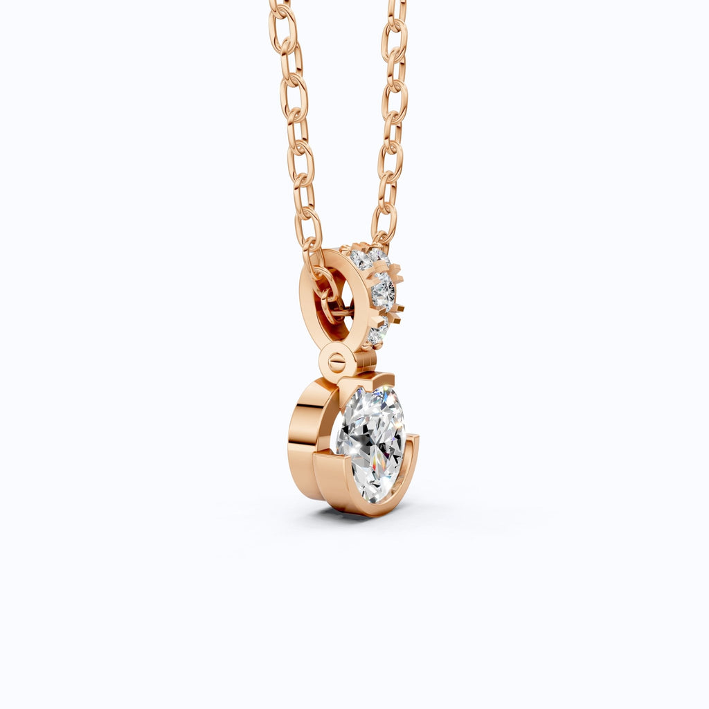 Elegant Round Half Bezel Set Solitaire Pendant with Accent Diamonds in 14K Solid Gold, 0.66 CT Round Cut Lab Diamond, Anniversary Gift for Her - Shoora Designs