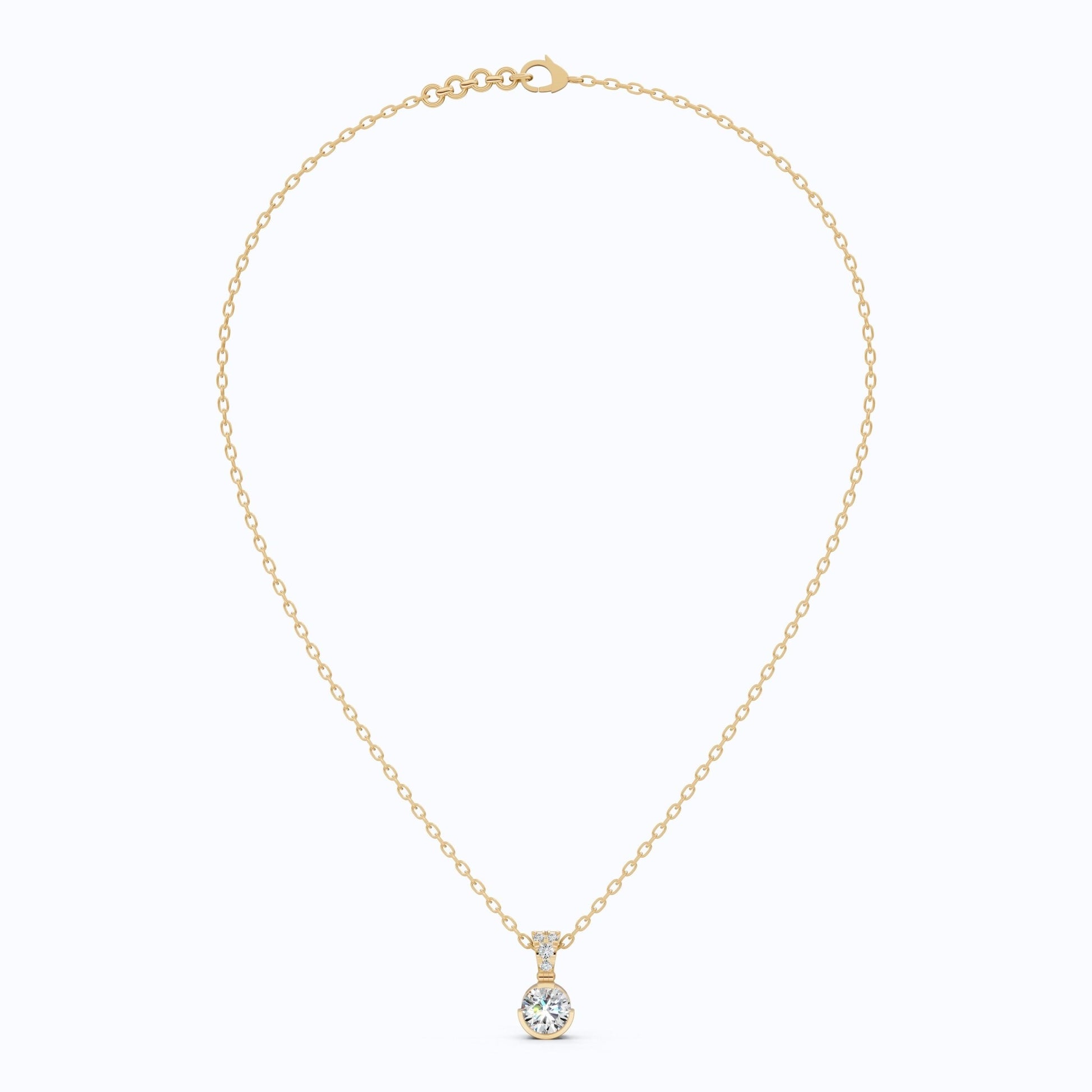 Elegant Round Half Bezel Set Solitaire Pendant with Accent Diamonds in 14K Solid Gold, 0.66 CT Round Cut Lab Diamond, Anniversary Gift for Her - Shoora Designs