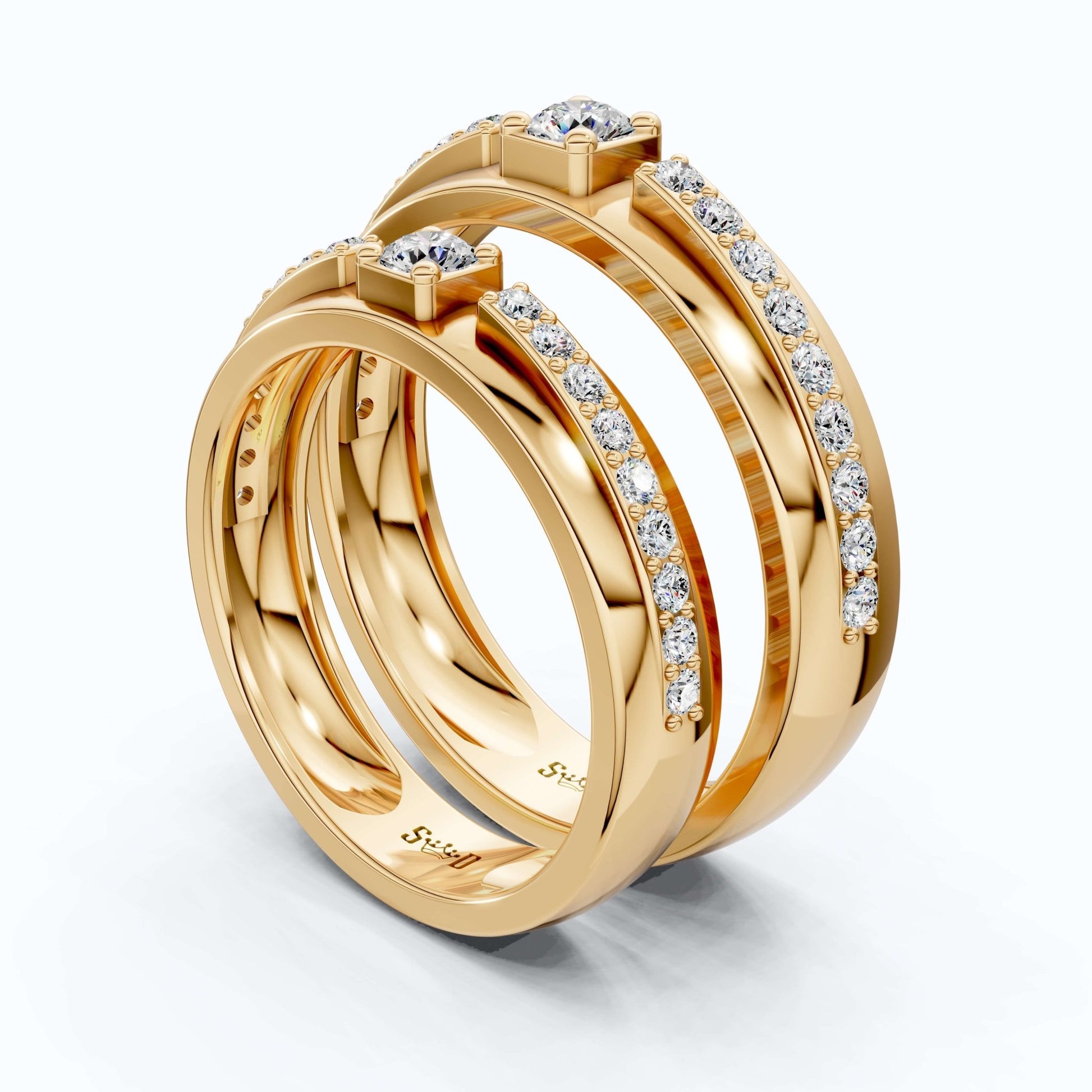 Elegant Split - Top Pavé Wedding Couple Rings in 14K Solid Gold, 0.80 TCW Round Cut Lab Grown Diamonds, Anniversary Gift For Couple - Shoora Designs