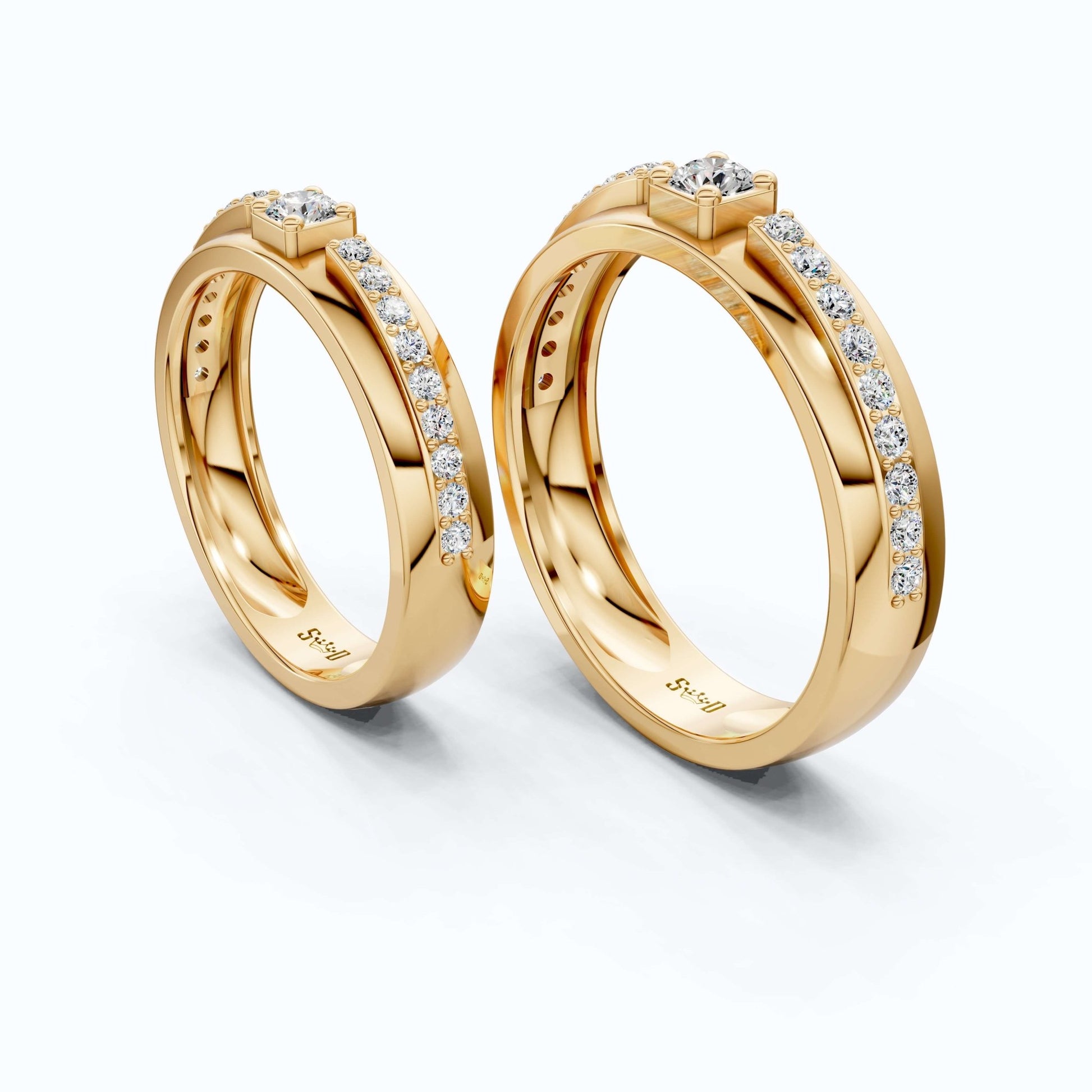 Elegant Split - Top Pavé Wedding Couple Rings in 14K Solid Gold, 0.80 TCW Round Cut Lab Grown Diamonds, Anniversary Gift For Couple - Shoora Designs