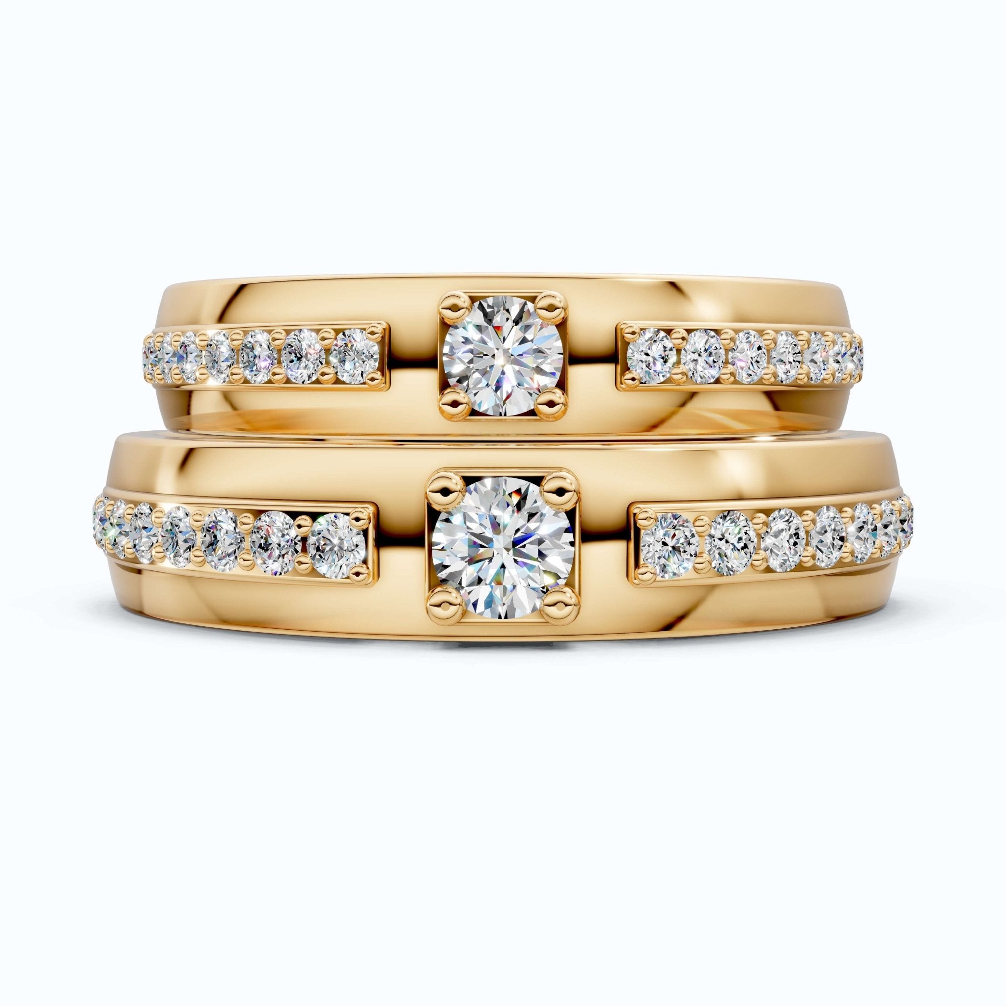 Elegant Split - Top Pavé Wedding Couple Rings in 14K Solid Gold, 0.80 TCW Round Cut Lab Grown Diamonds, Anniversary Gift For Couple - Shoora Designs